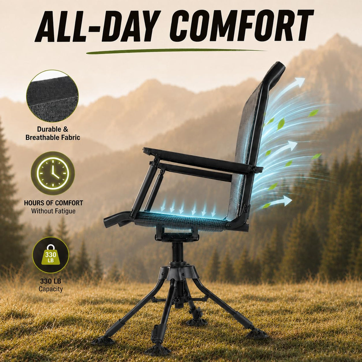 TIDEWE Hunting Chair with Seat Cover, 360° Silent Swivel Seat