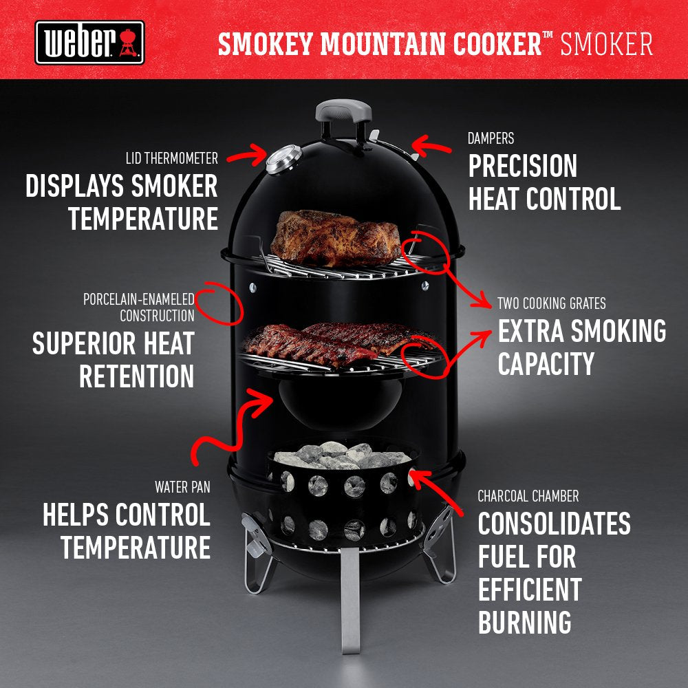 Weber® Smokey Mountain Cooker Smoker, 14" Charcoal Smoker