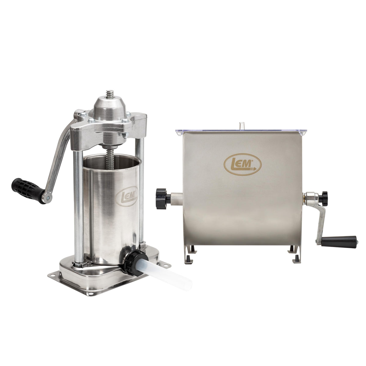 LEM Products MightyBite 5 lb Sausage Stuffer, Professional Design, Stainless Steel, Includes Clamps & Stuffing Tubes, Removable Cylinder, Air-Release Piston, Meat Stuffer Machine for Home Use
