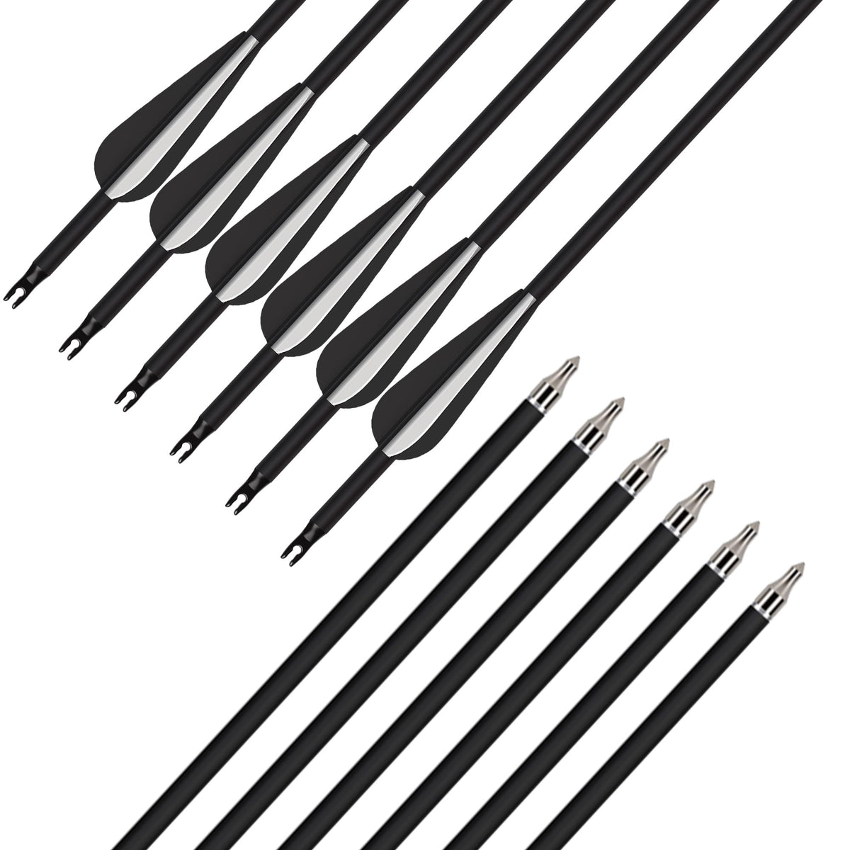 14 Pack 30" Archery Carbon Arrows,Practice Hunting Arrow with Removable Tips Shaft Spine 500 Suitable for Recurve Bows
