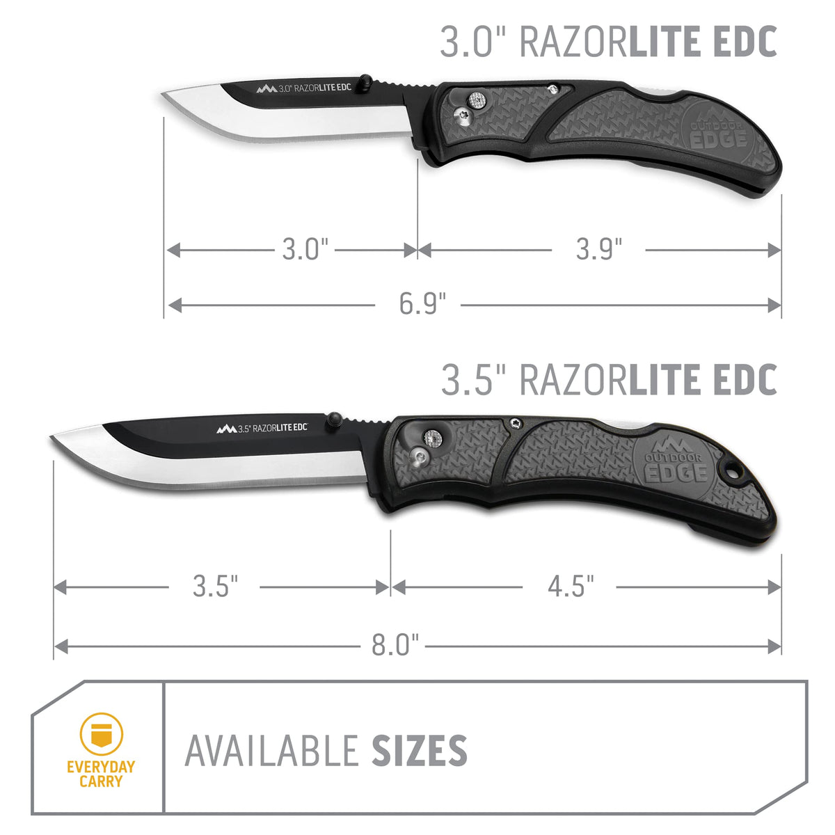 OUTDOOR EDGE 3.5" RazorLite EDC Pocket Knife (Obsidian Black), with Replaceable Blades and Clip, Perfect Carry Knive for Camping, Hunting and Survival, Includes 12 Black Steel Drop Point Blades