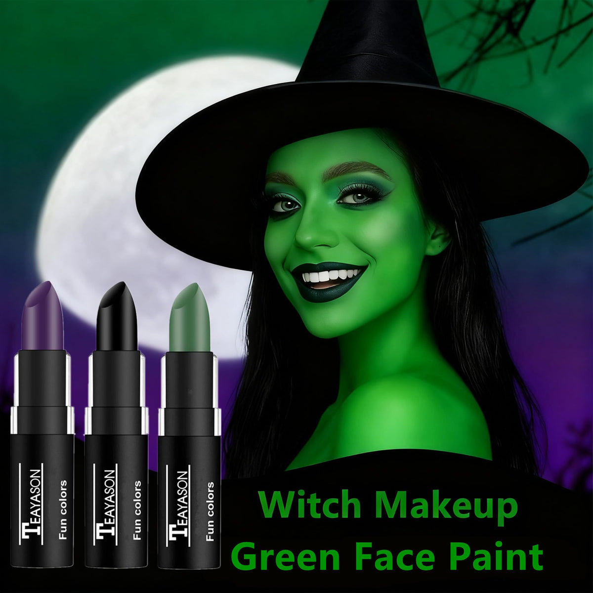 Go Ho 3 Colors Camo Face Paint Sticks,Waterproof Cream-blendable Sticks,Hunting Face Body Paint Professional Foundation SFX Makeup,Safe Face&Lip Smacking for Halloween(Green+Black+Brown)