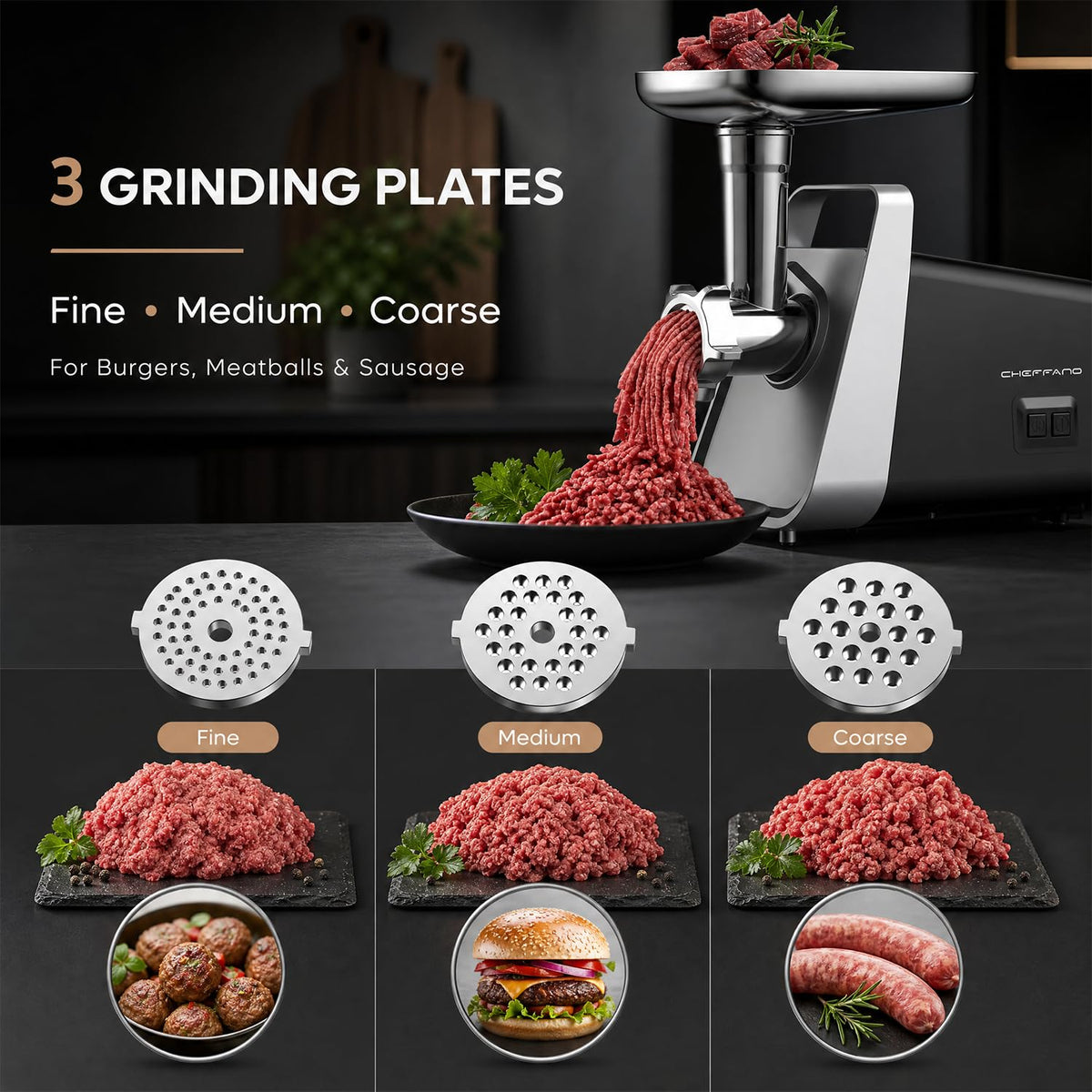 Meat Grinder, 2800W Max Meat Grinder Electric, ETL Approved Heavy Duty Meat Mincer Machine with 2 Blades, 3 Plates, Sausage Stuffer Tubes & Kubbe Kit for Home Kitchen Use
