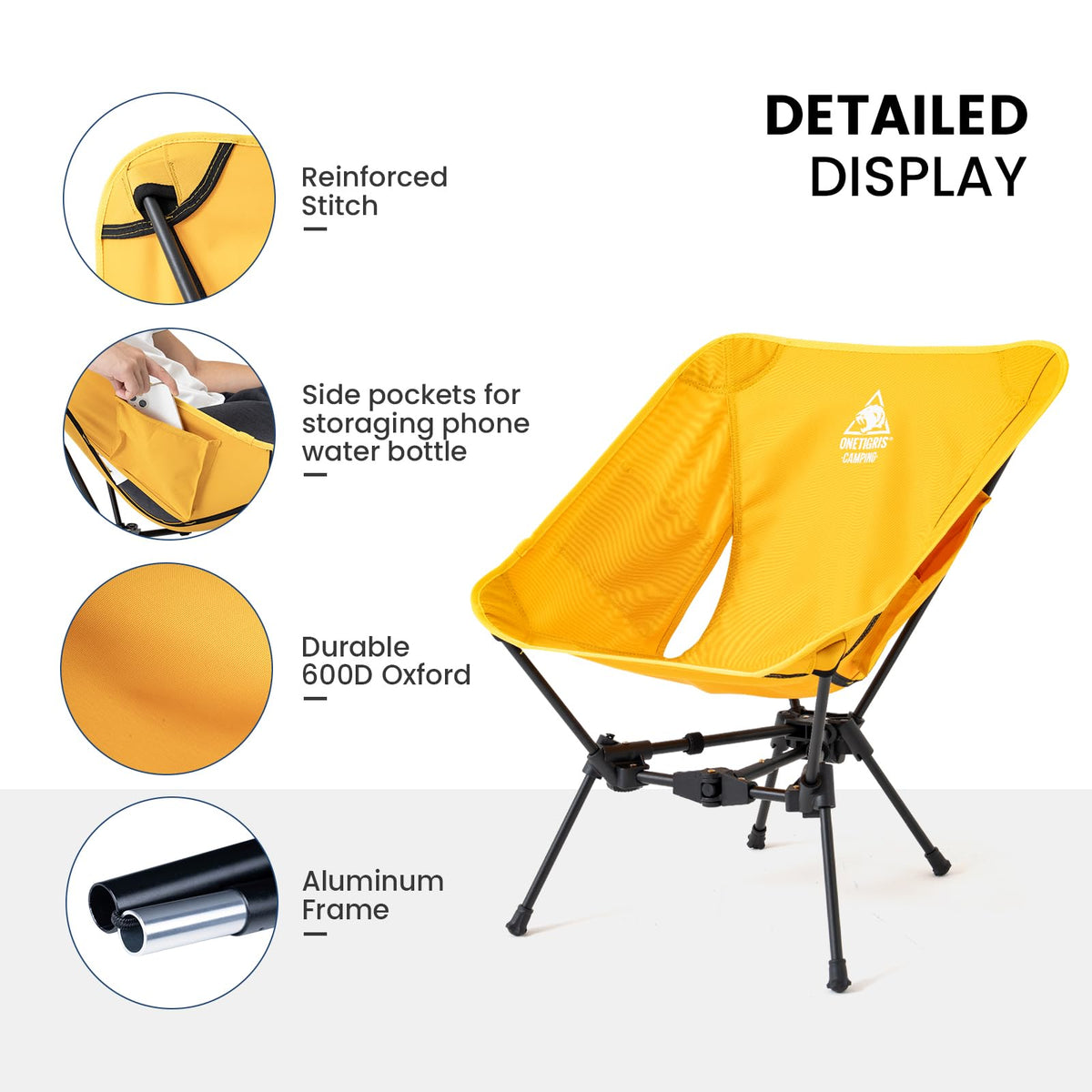 ONETIGRIS Tigerblade Camping Chair, Lightweight Folding Backpacking Hiking Chair, Compact Portable 330 lbs Capacity