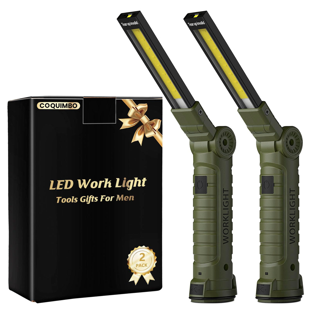 Coquimbo 2 Pack Rechargeable Work Light, Christmas Dad Gifts for Men Him