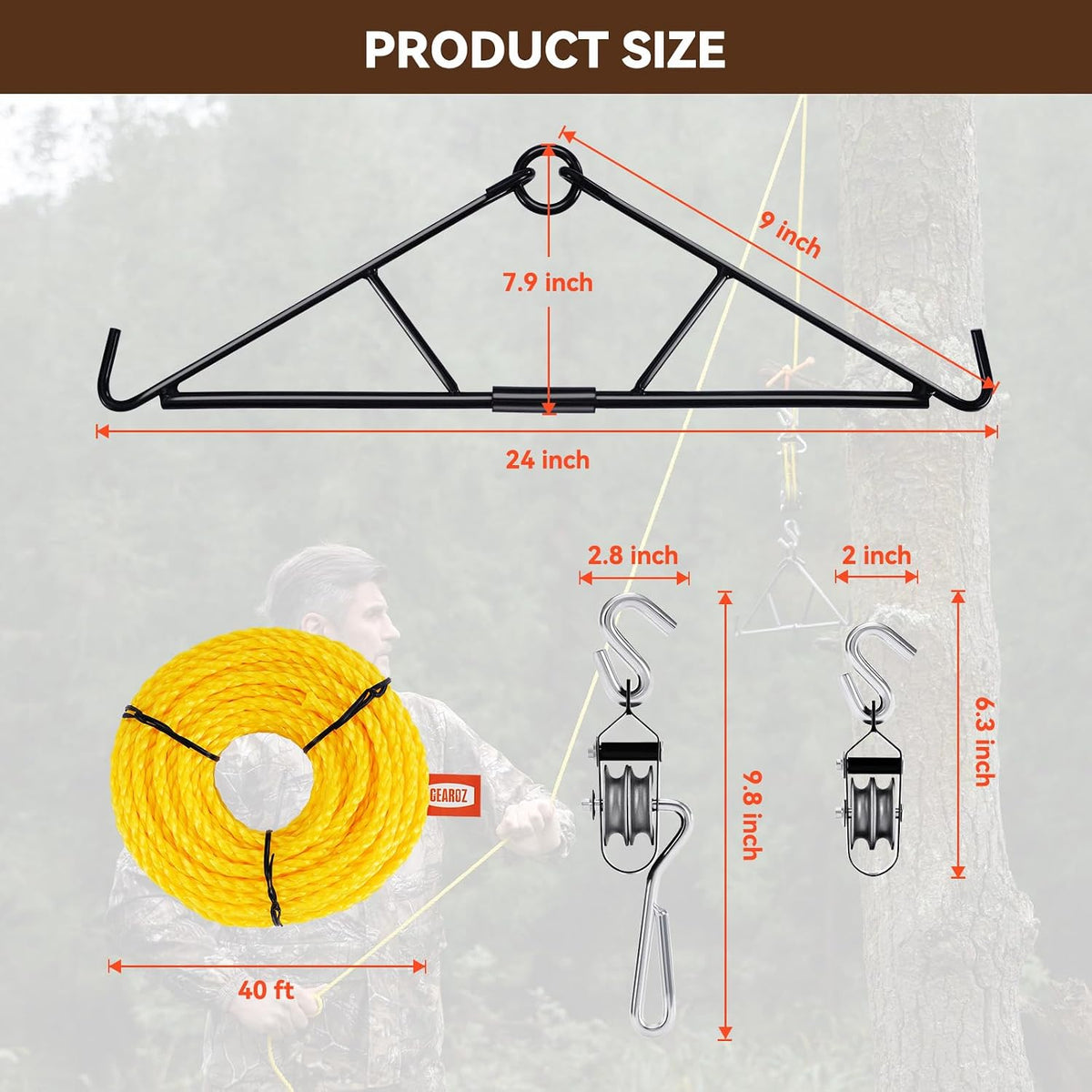 GearOZ Deer Hanger, Elk Hoist Pulley Lift System with Gambrel