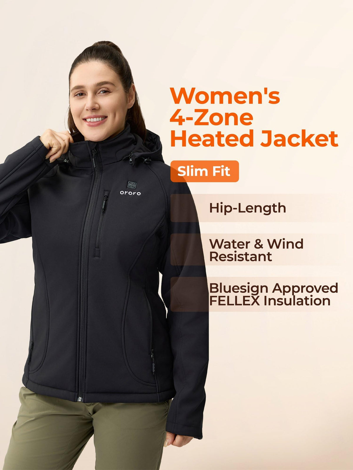 ORORO Women's Classic Heated Jacket, Shell Jacket with Battery