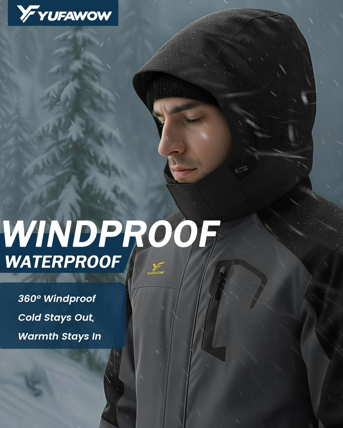 Yufawow Men Winter Jacket Skiing Jacket Insulated Fleece Lined Waterproof Windbreaker for Snowboard Hiking Camping ATV Outdoor Work