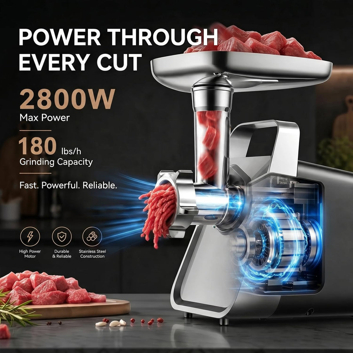 Meat Grinder, 2800W Max Meat Grinder Electric, ETL Approved Heavy Duty Meat Mincer Machine with 2 Blades, 3 Plates, Sausage Stuffer Tubes & Kubbe Kit for Home Kitchen Use