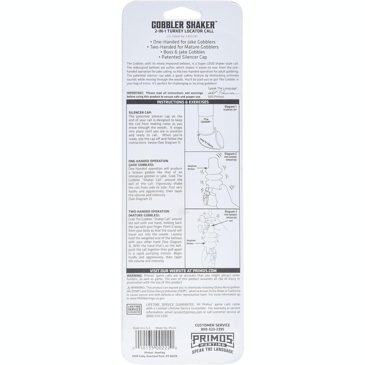 PRIMOS Hunting The Gobbler Shaker Call Turkey Call with Silencer Cap