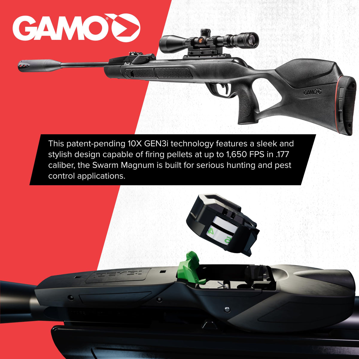 Gamo Swarm Magnum 10X GEN3i Break Barrel Air Rifle - 10-Shot Magazine