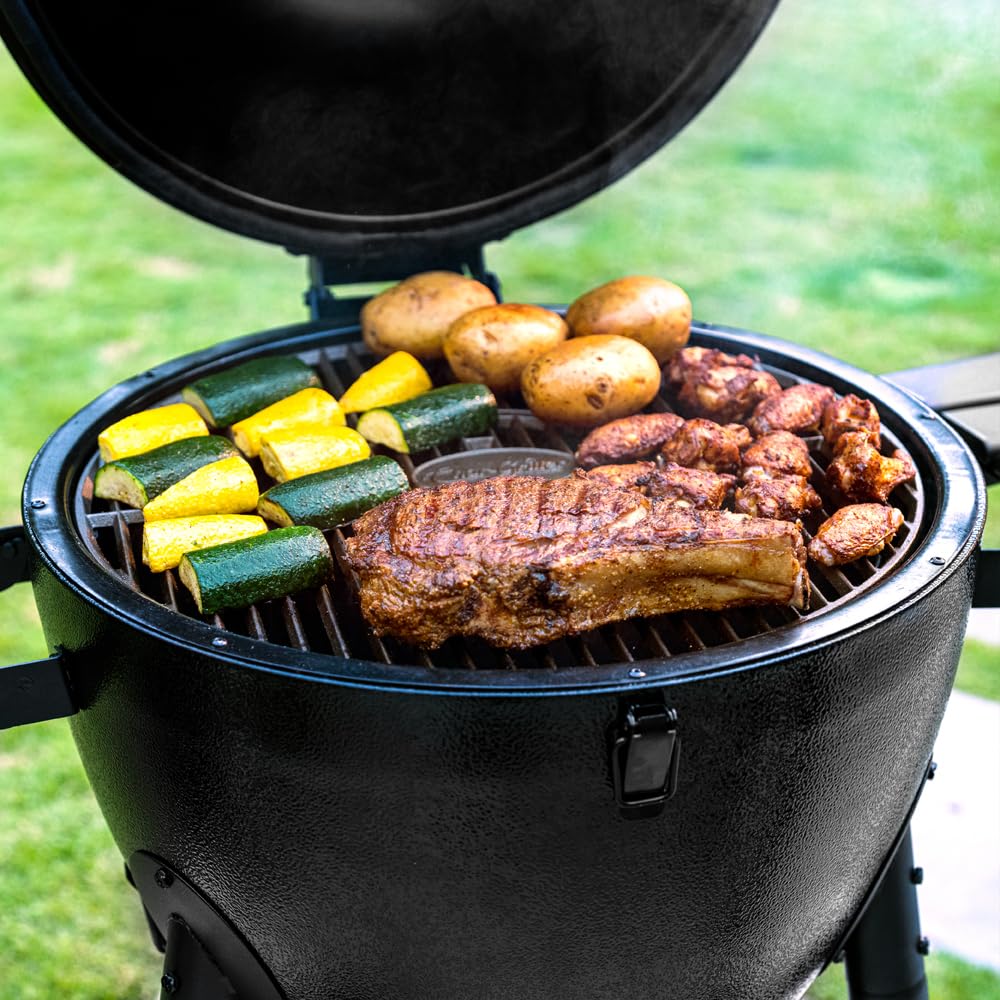 Char-Griller AKORN Jr. Portable Kamado Charcoal Grill and Smoker, Triple-Wall Insulated Steel with Cast Iron Grates and Locking Lid, 155 Sq. In. Cooking Area, Ash