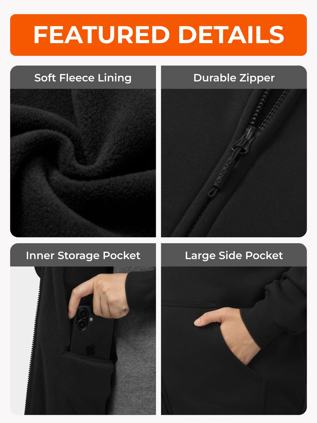 ORORO Unisex Heated Hoodie with Battery, 4-Zone Heating Fleece Hoodie