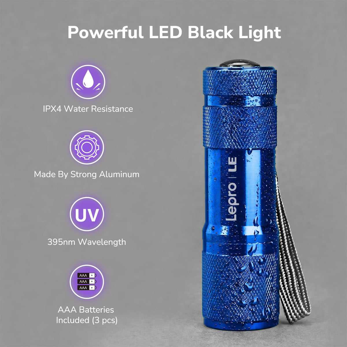 Lepro 395nm UV LED Flashlight, 9 LED Blacklight Detector