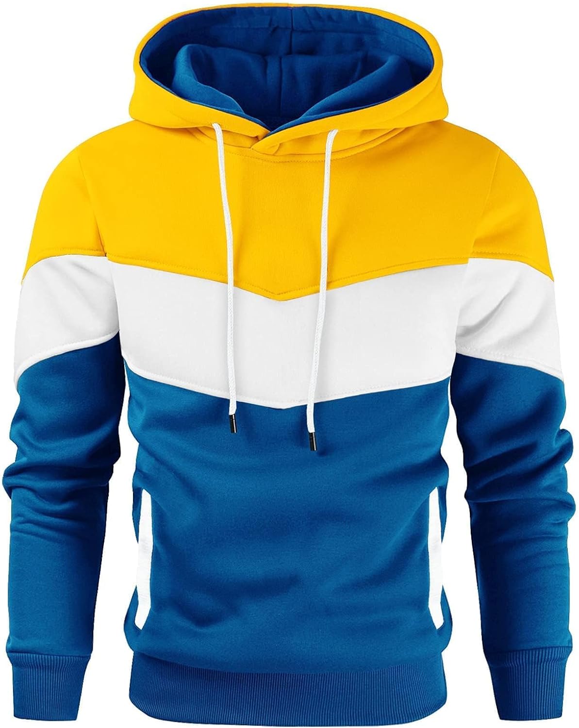 Gesean Men's Novelty Color Block Pullover Fleece Hoodie Casual Sweatshirt