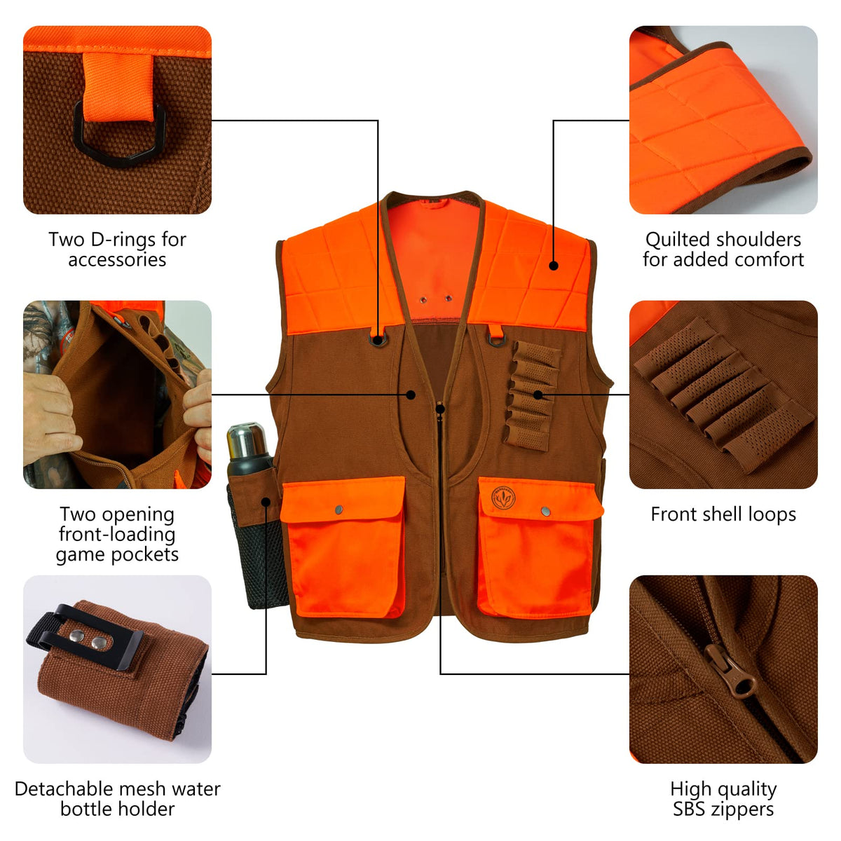 BASSDASH Upland Game Field Water-Resistant Bird Hunting Vest with Multi Pockets Men Women FV11