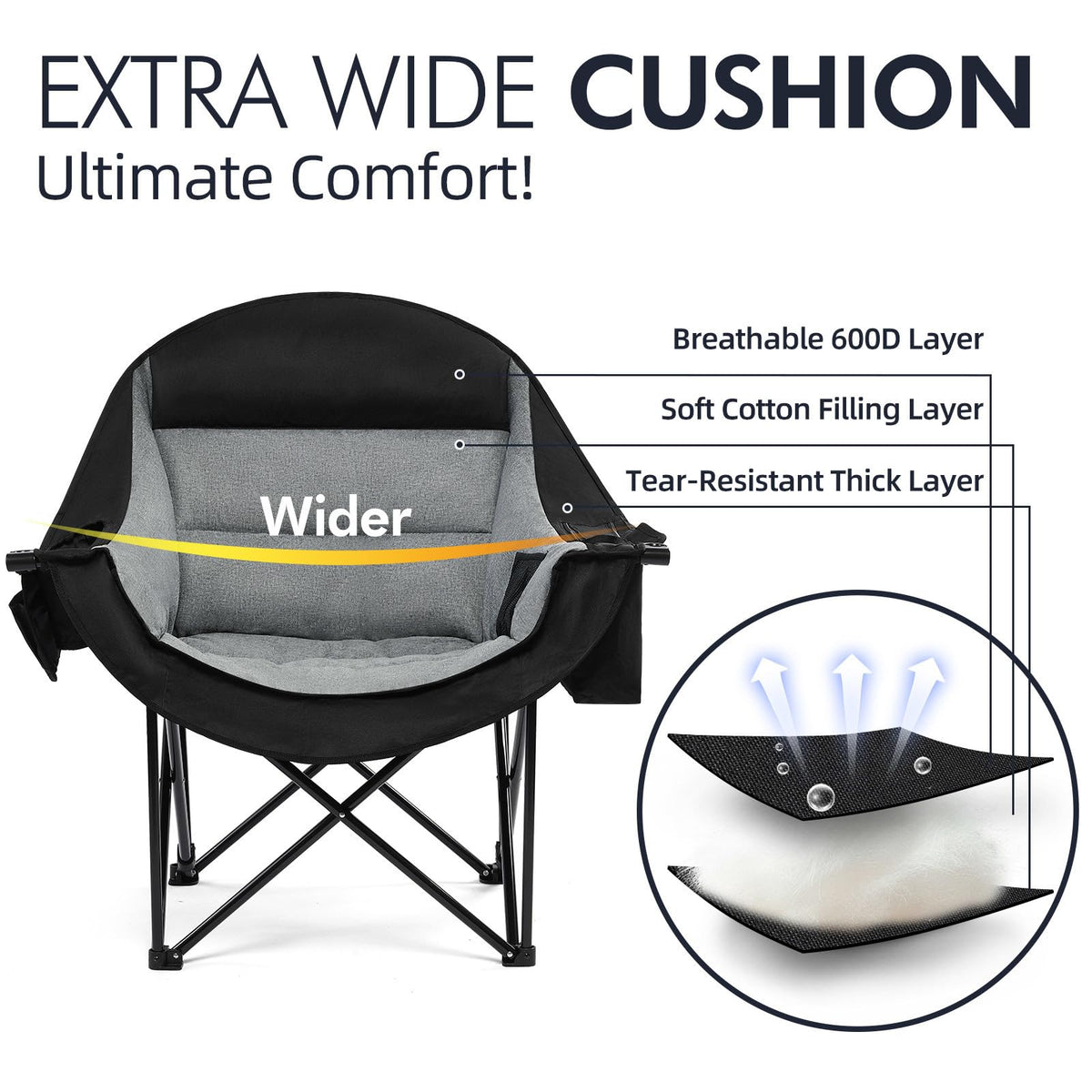 Heated Oversized Camping Chair - Heavy Duty Padded Comfy Warm Outdoor Chair