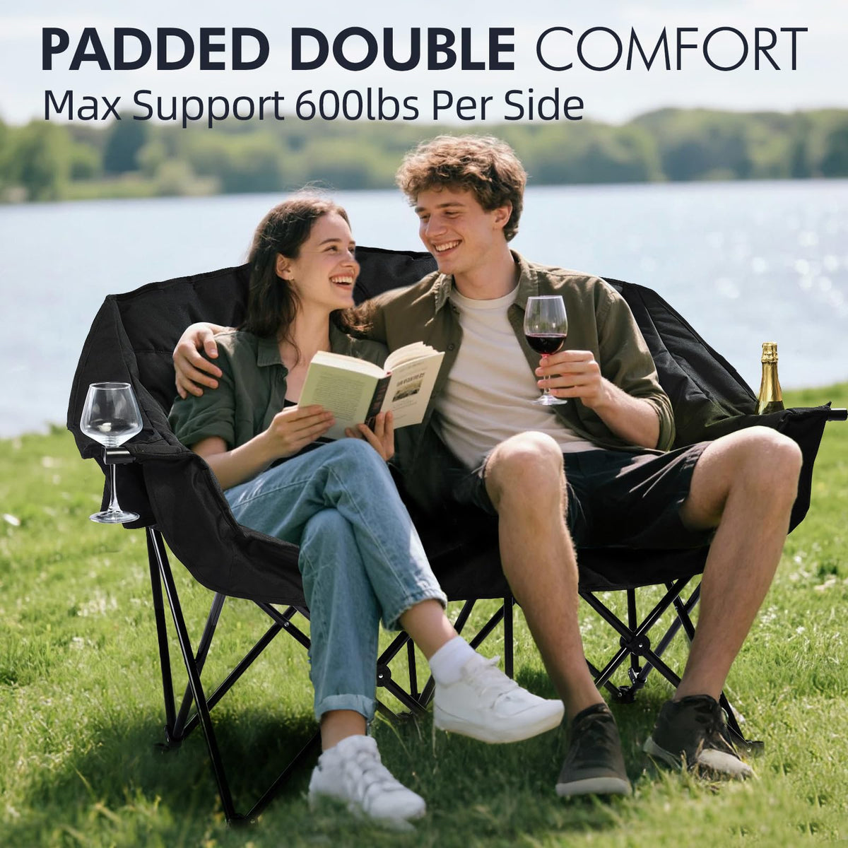 Heated Oversized Camping Chair - Heavy Duty Padded Comfy Warm Outdoor Chair