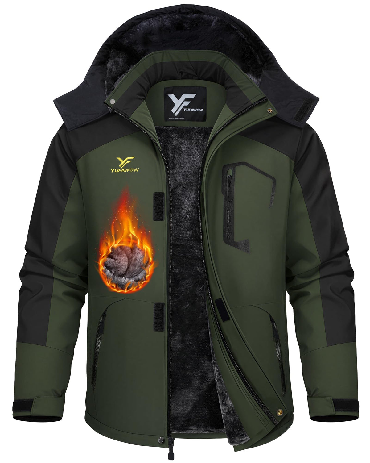 Yufawow Men Winter Jacket Skiing Jacket Insulated Fleece Lined Waterproof Windbreaker for Snowboard Hiking Camping ATV Outdoor Work