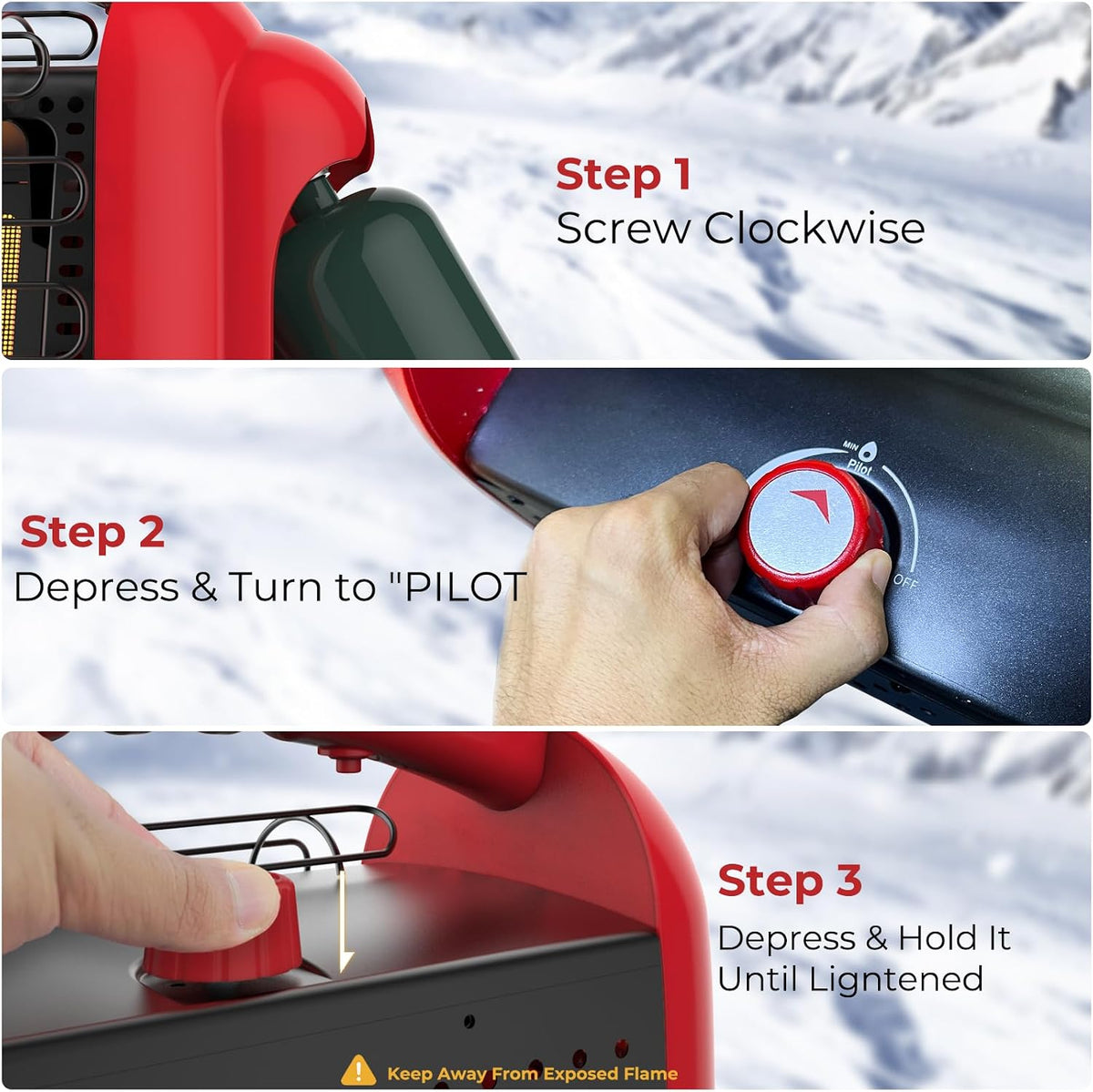 CAMPLUX Portable Propane Heater Outdoor and Indoor, 12000 BTU LP Gas Buddy Heater for Camping with ODS & Tip-over Protection, 1lb Propane Radiant Heating with LED light, Red