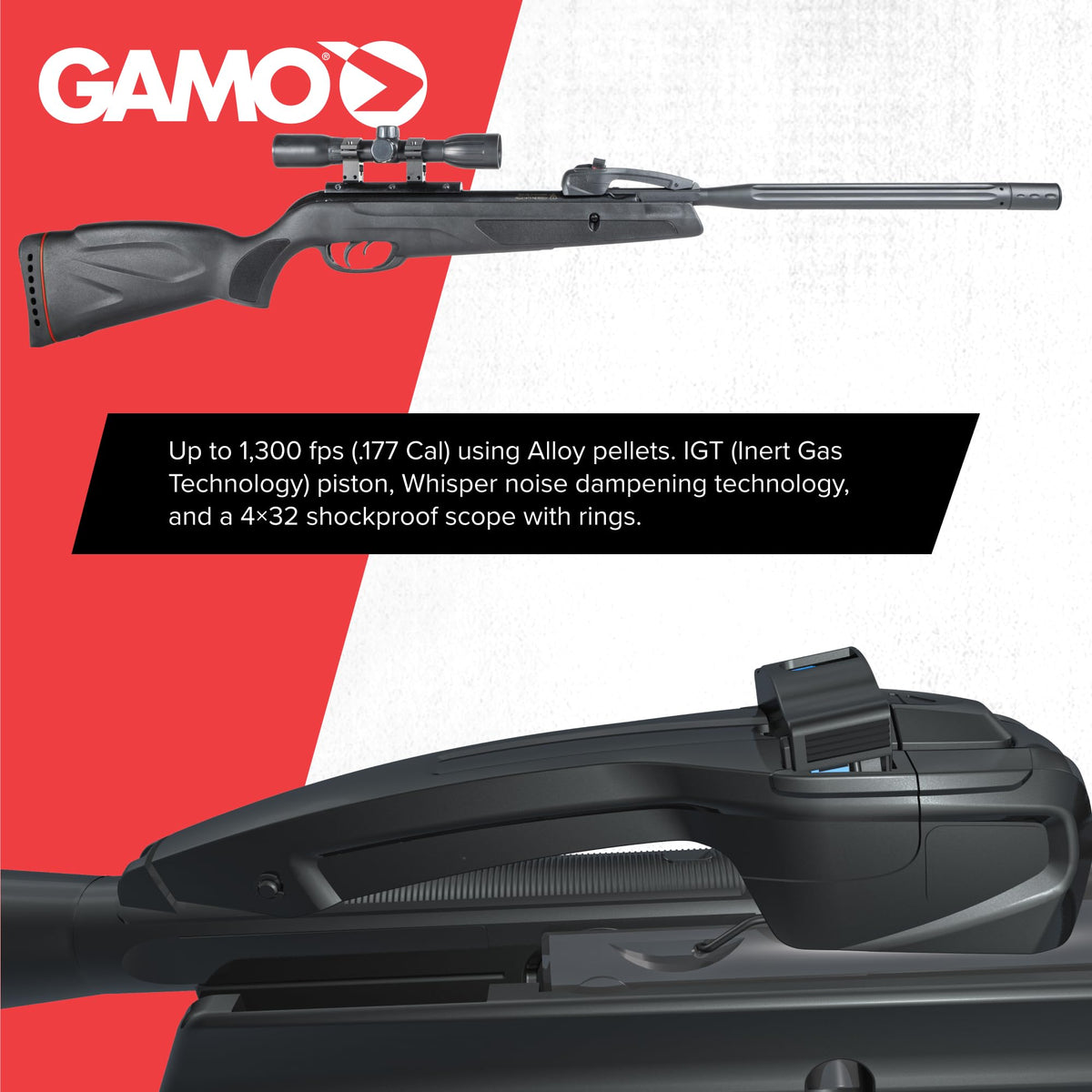 Gamo Swarm Whisper 10X Multi-Shot Break Barrel Pellet Air Rifle - 10-Rounds