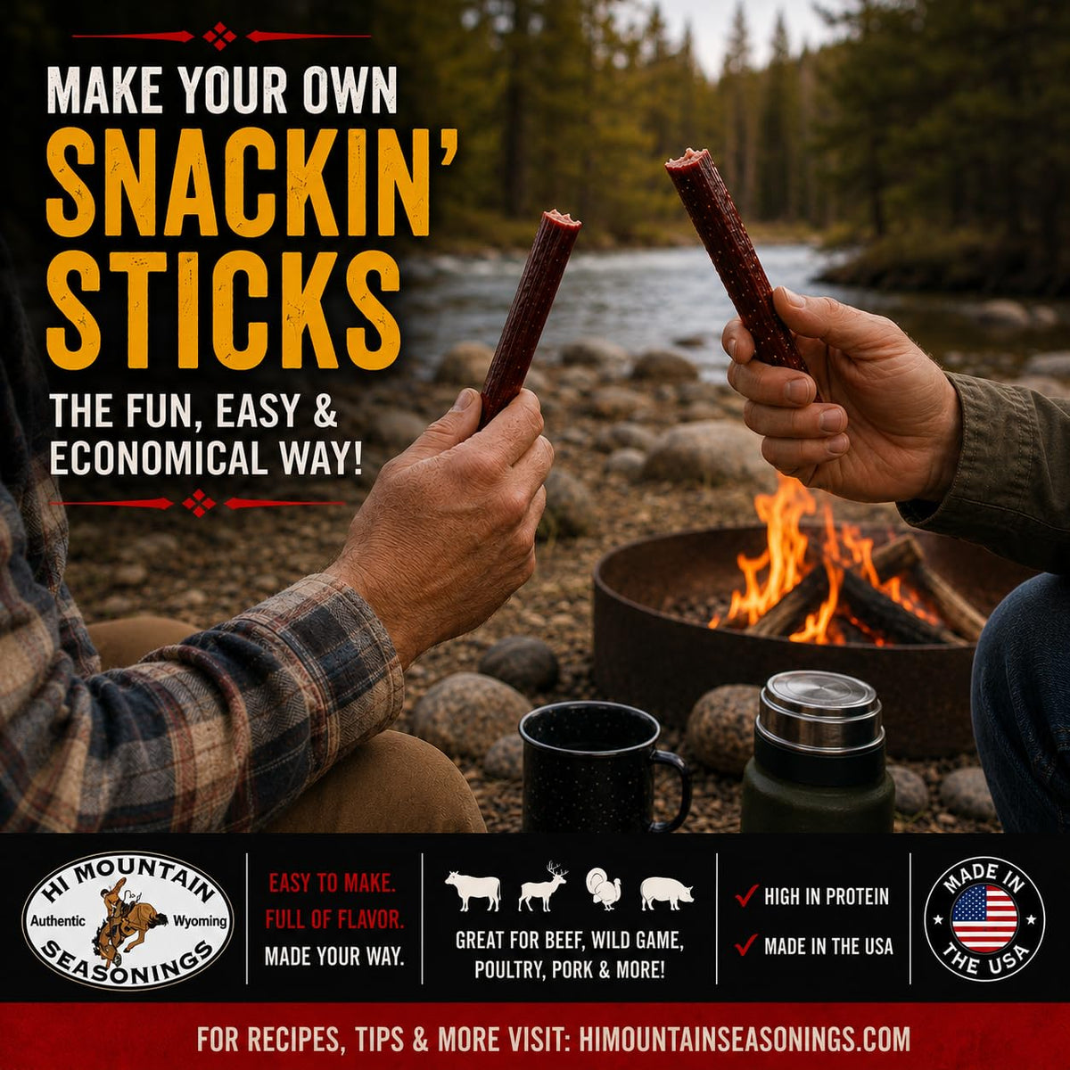 Hi Mountain Snack Stick Seasoning Kit | HUNTER'S BLEND | Makes 20 lbs