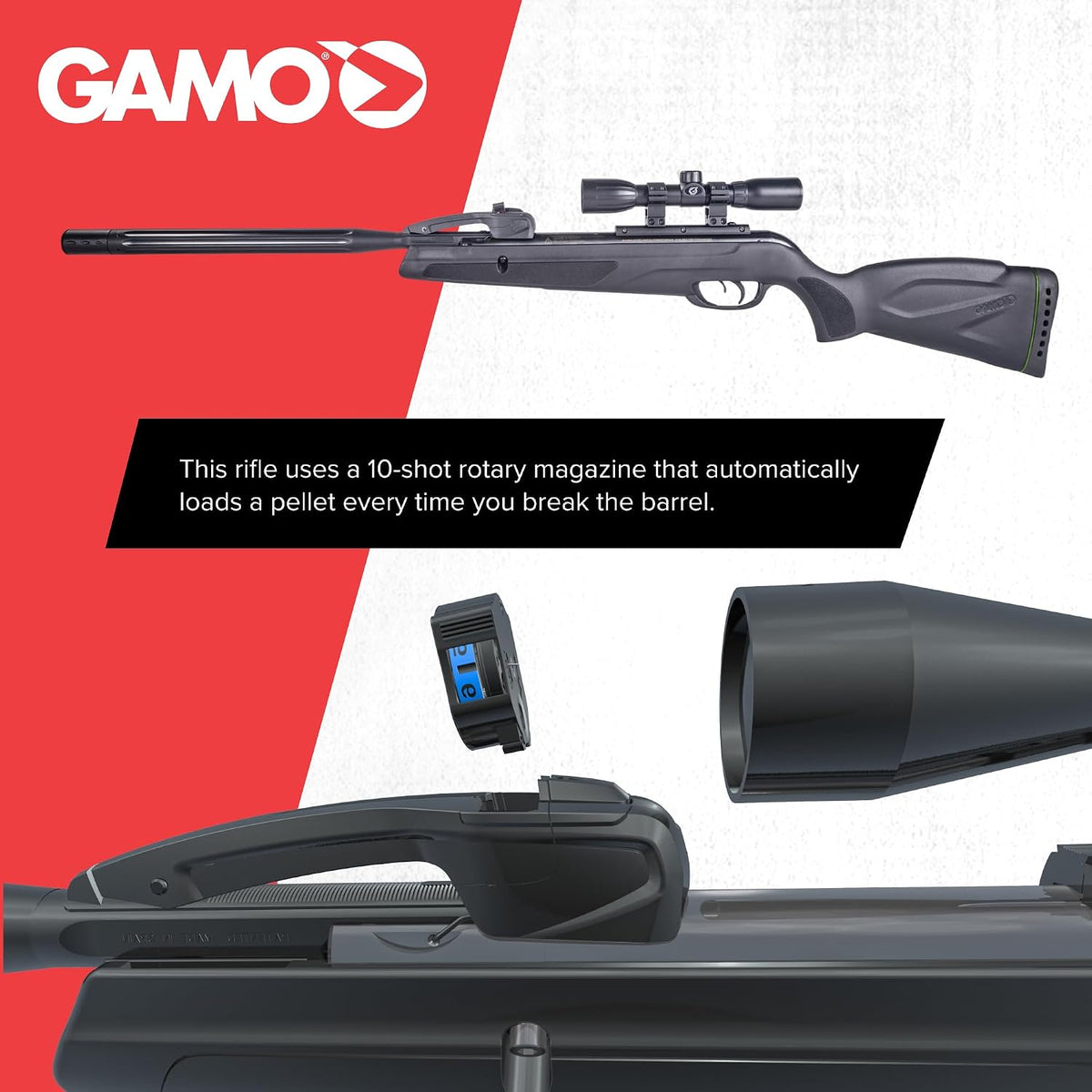 Gamo Swarm Whisper 10X Multi-Shot Break Barrel Pellet Air Rifle - 10-Rounds