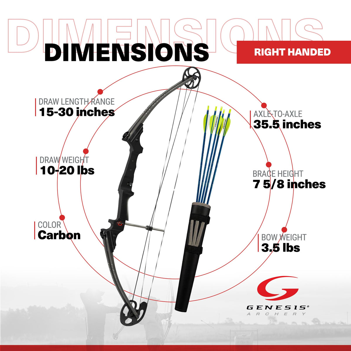 Genesis Archery Original Lightweight Compound Bow with Adjustable Aluminum Riser, 15"-30" Draw Length, 10-20 lb Draw Weight, for Kids and Adults, All Skill Levels