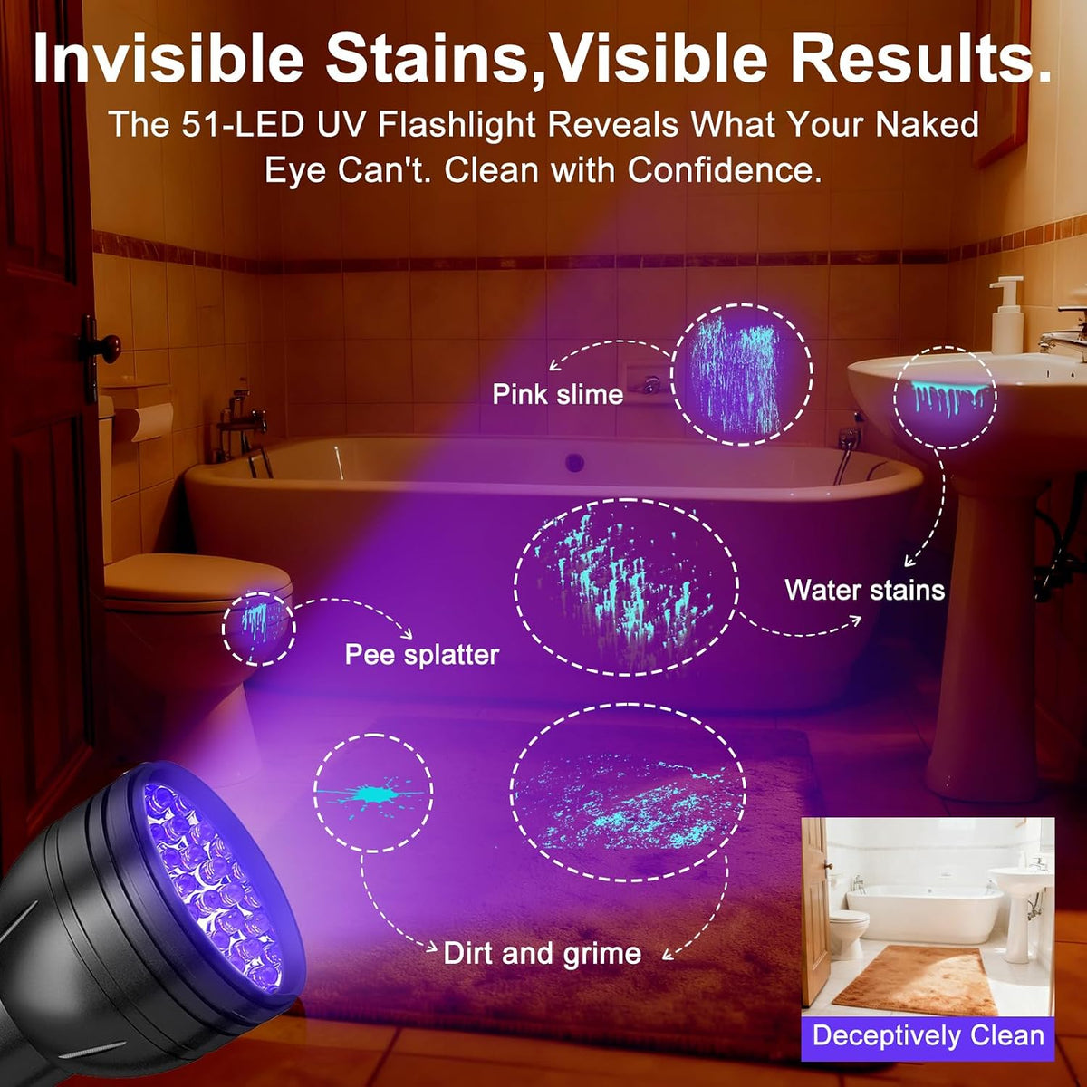 Vansky UV Light Stain Detector: 51 LED Black Light Finds Hidden Pet Urine