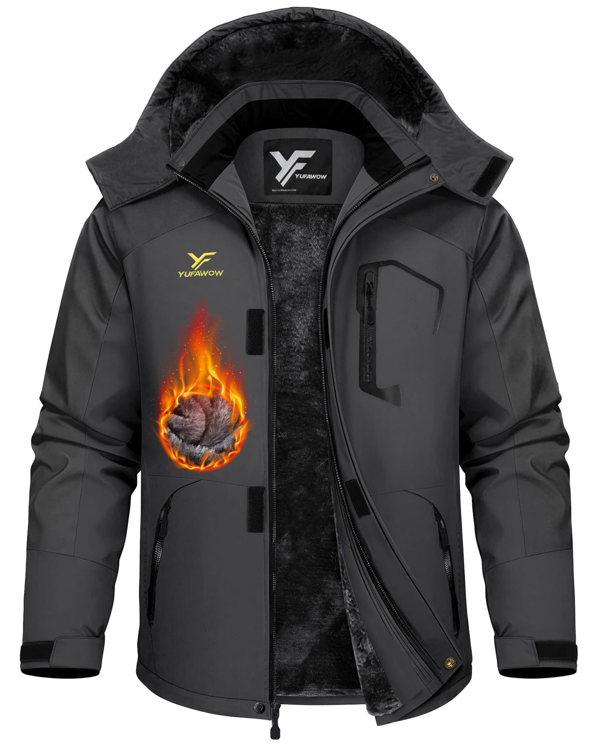 Yufawow Men Winter Jacket Skiing Jacket Insulated Fleece Lined Waterproof Windbreaker for Snowboard Hiking Camping ATV Outdoor Work