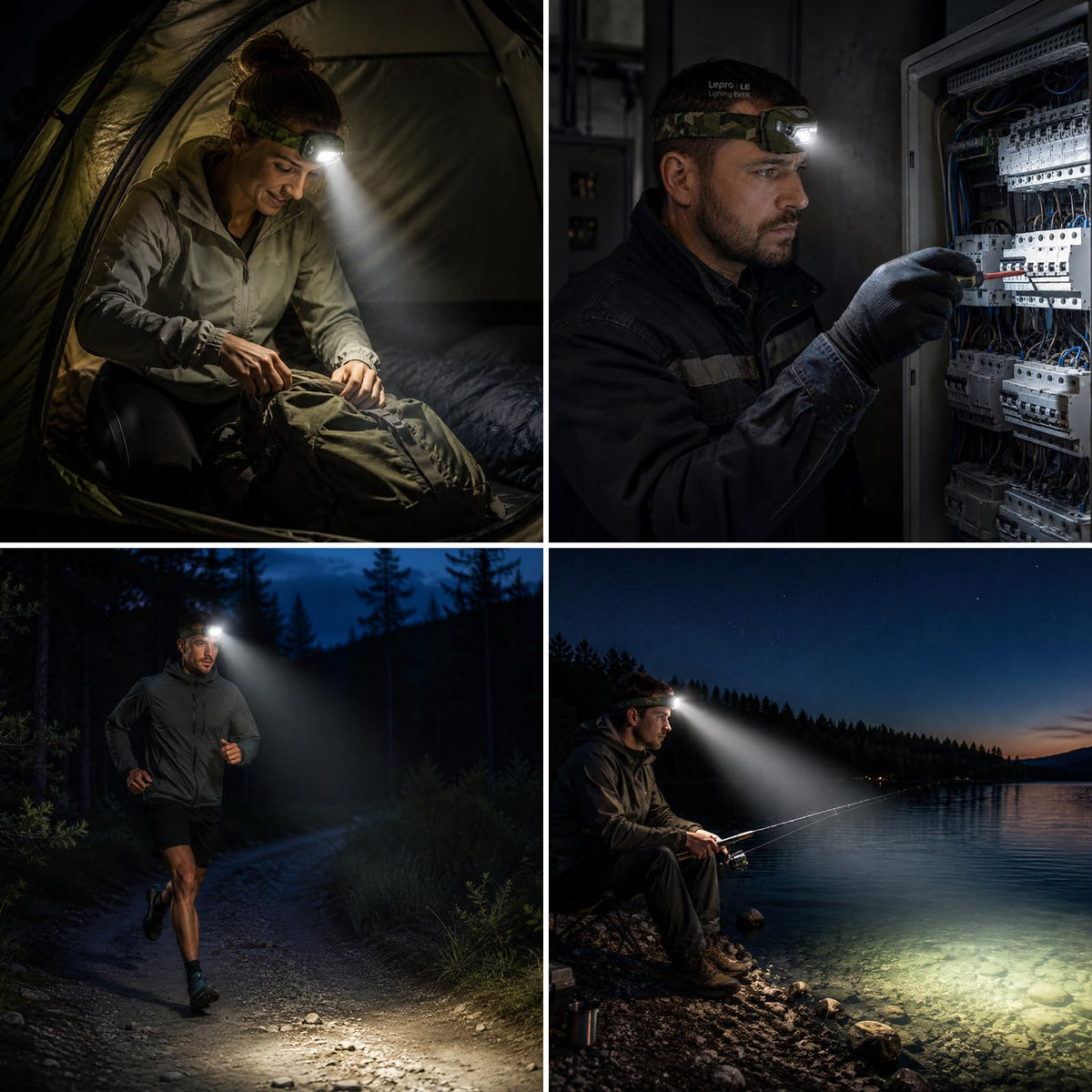 Lepro LED Headlamp Rechargeable IPX4 Waterproof Headlight 5 Modes - Black