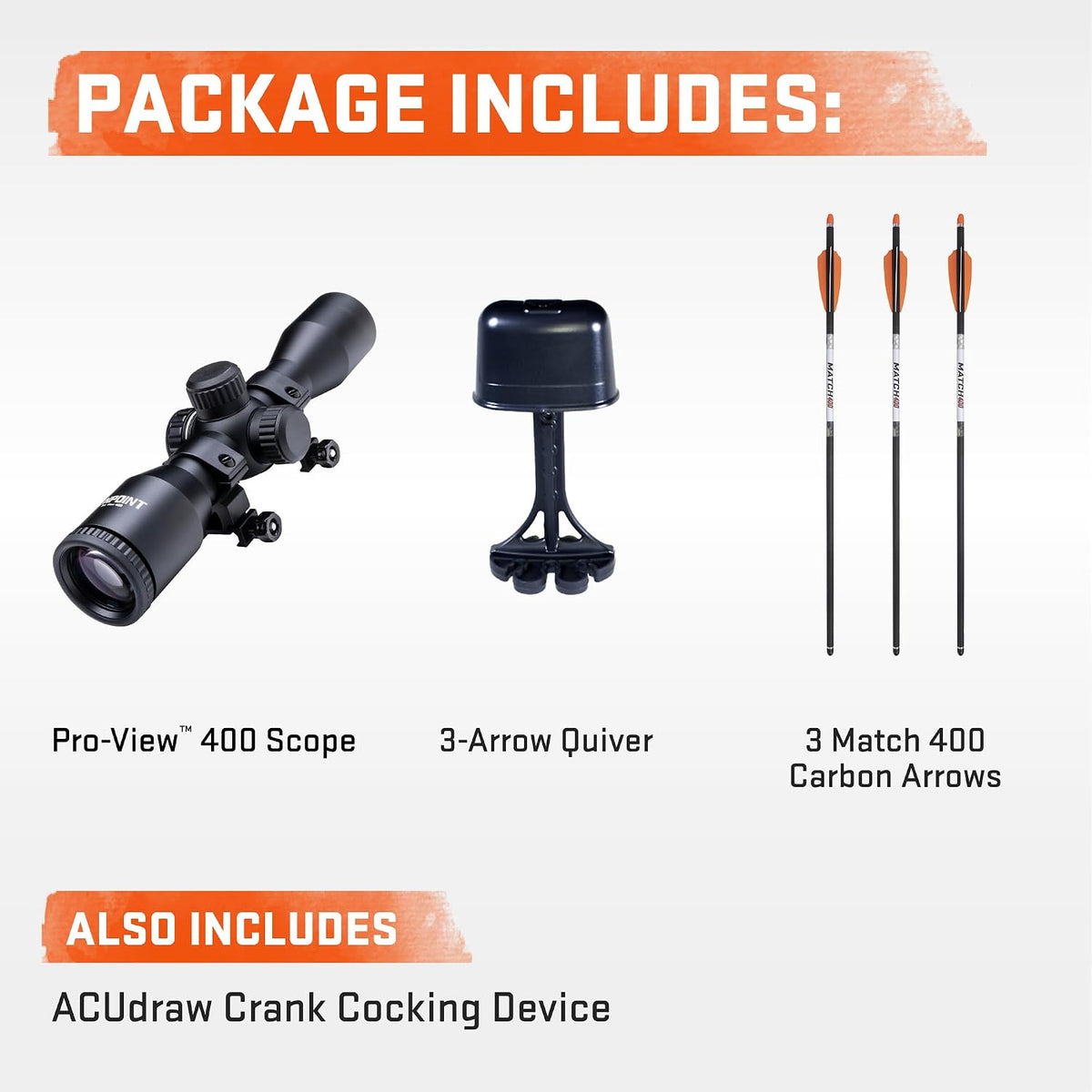 Wicked Ridge by TenPoint Commander 400, Peak XT - 400 FPS - Includes Pro-View 400 Lighted Scope, ACUdraw Crank Cocking Device & Three Match 400 Carbon Arrows