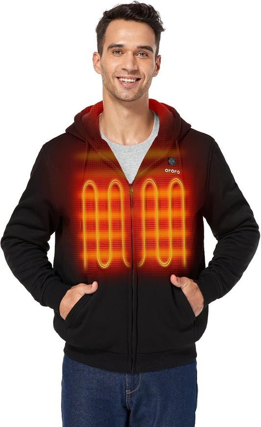 ORORO Unisex Heated Hoodie with Battery, 4-Zone Heating Fleece Hoodie