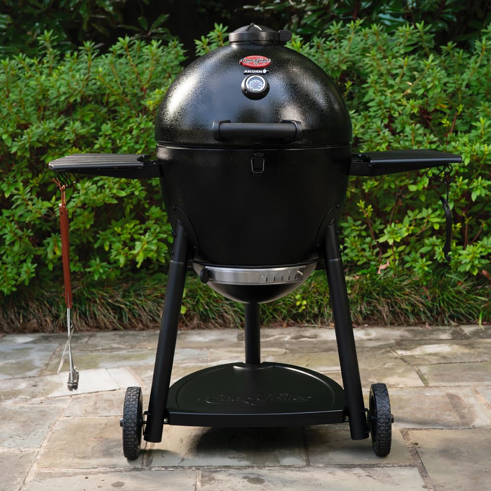 Char-Griller AKORN Jr. Portable Kamado Charcoal Grill and Smoker, Triple-Wall Insulated Steel with Cast Iron Grates and Locking Lid, 155 Sq. In. Cooking Area, Ash