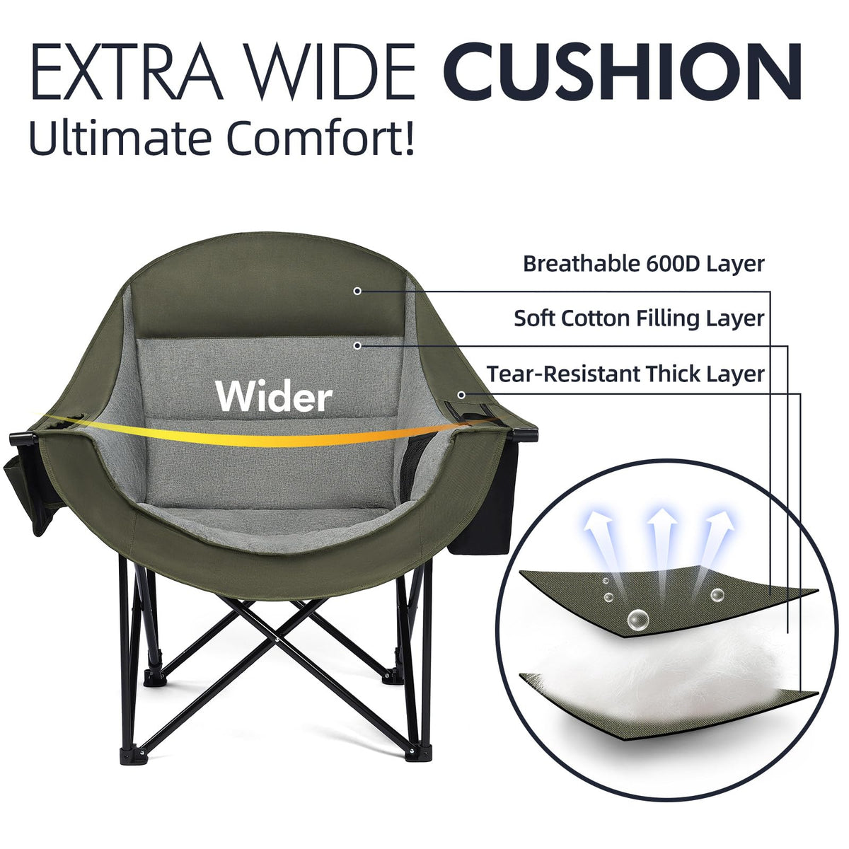 Heated Oversized Camping Chair - Heavy Duty Padded Comfy Warm Outdoor Chair