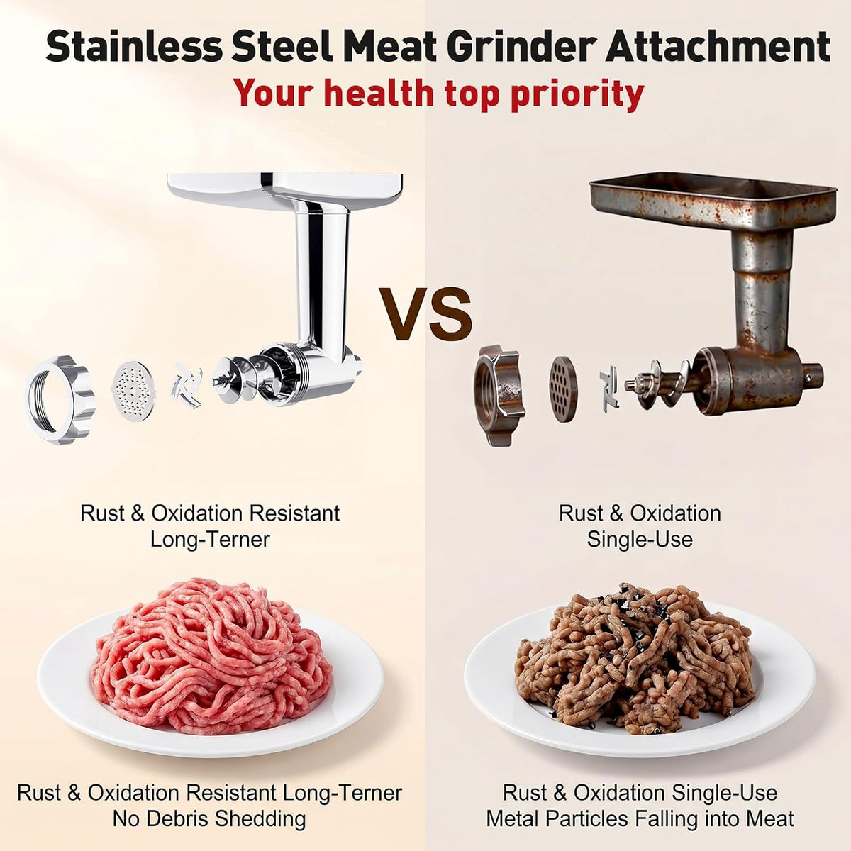 COFUN Stainless Steel Meat Grinder for KitchenAid Mixer