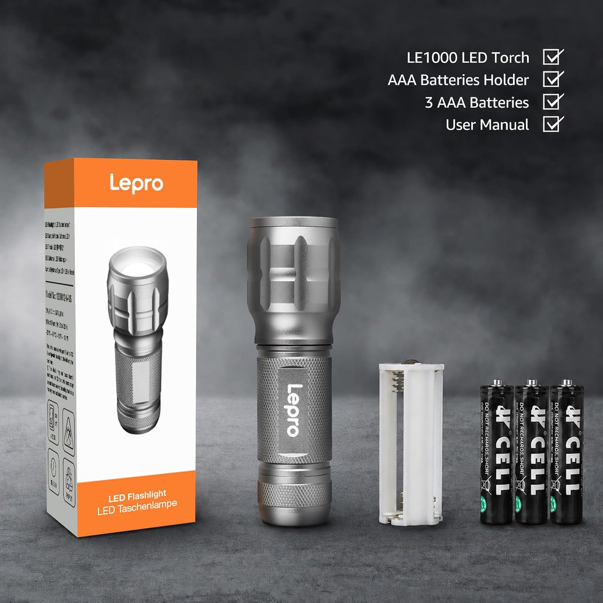 Lepro LED White Light Flashlight, High Lumens Waterproof Adjustable Focus
