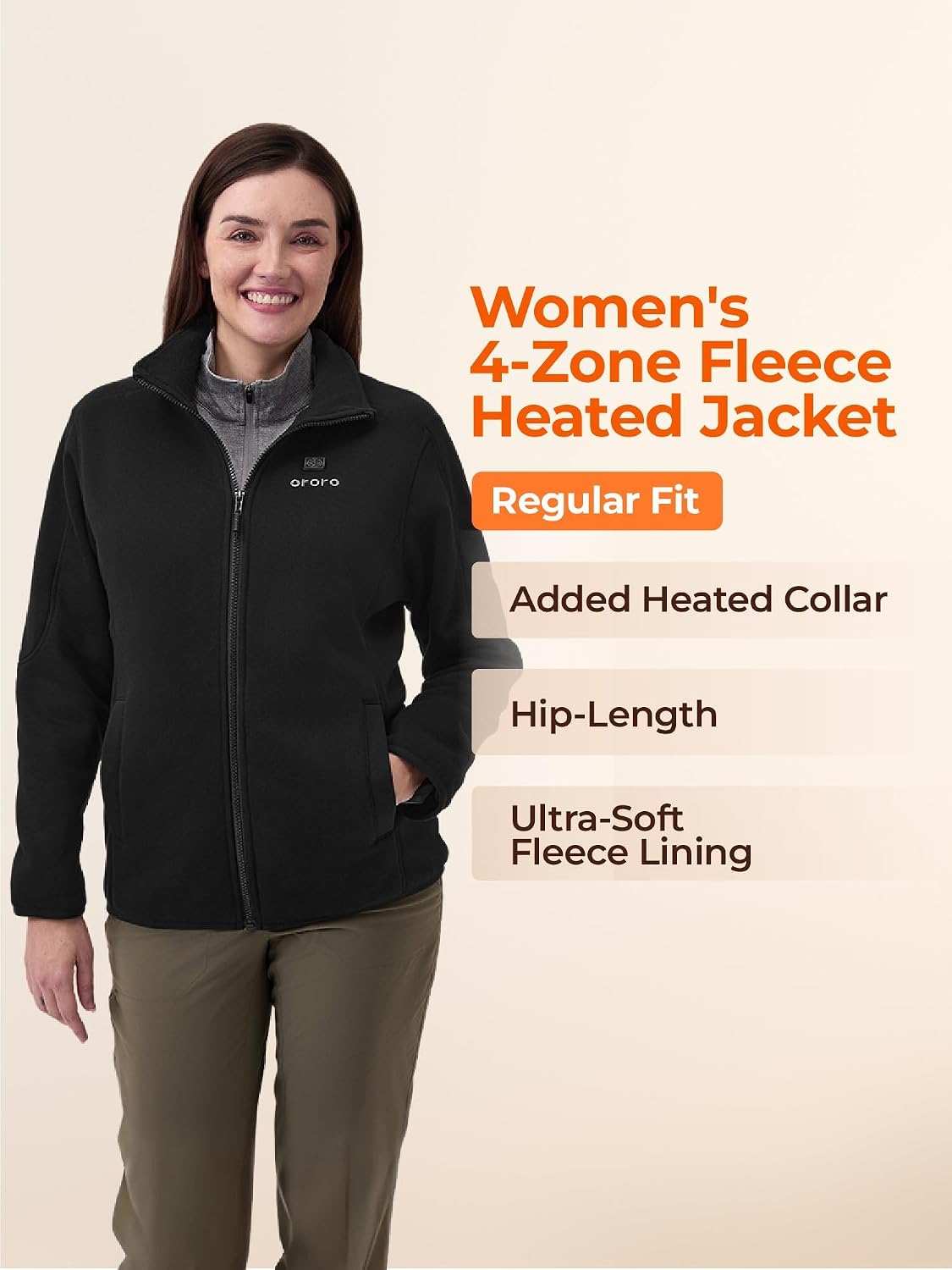 ORORO Women’s Heated Fleece Jacket, Lightweight 4-Zone Heating Layer