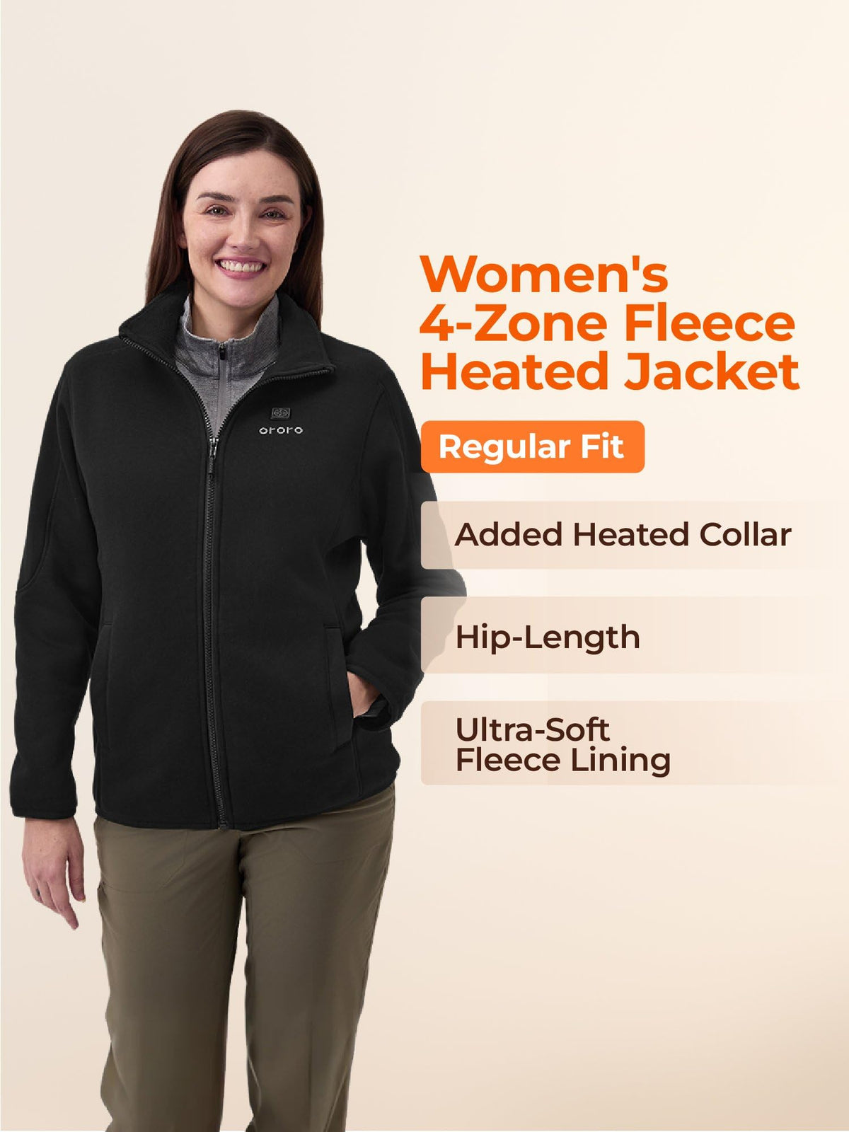 ORORO Women’s Heated Fleece Jacket, Lightweight 4-Zone Heating Layer