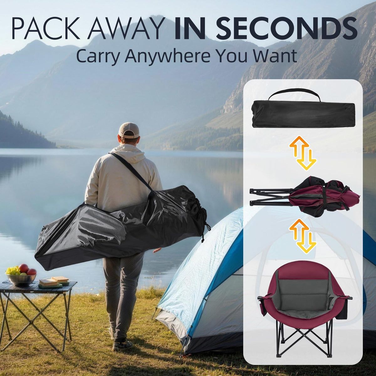 Heated Oversized Camping Chair - Heavy Duty Padded Comfy Warm Outdoor Chair