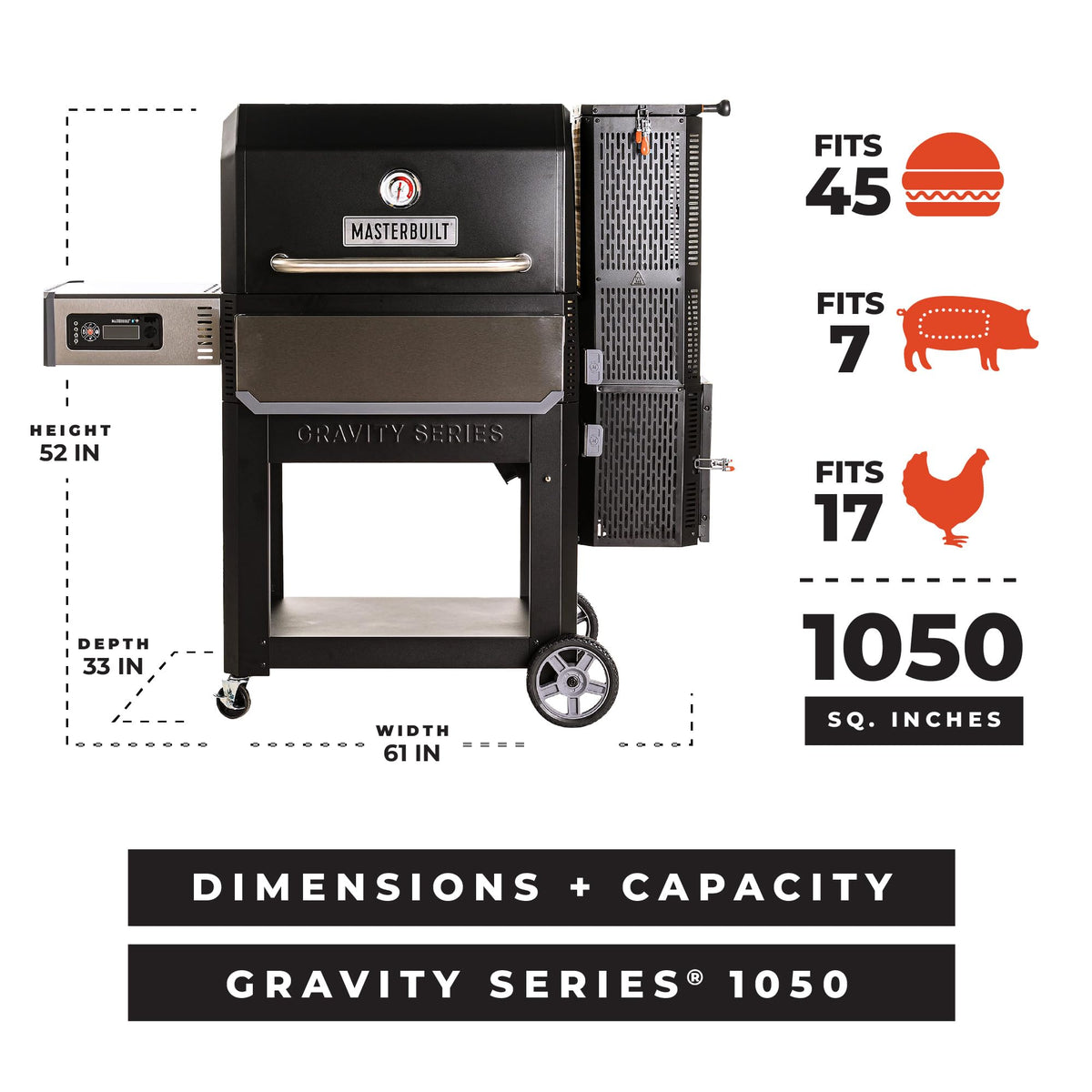 Masterbuilt Gravity Series 1150 Digital Charcoal Grill and Smoker, 1,150 Sq. In. Cooking Area, WiFi App Control, GravityFed Hopper, DigitalFan Temperature Control, 225°F to 700°F Cooking Range