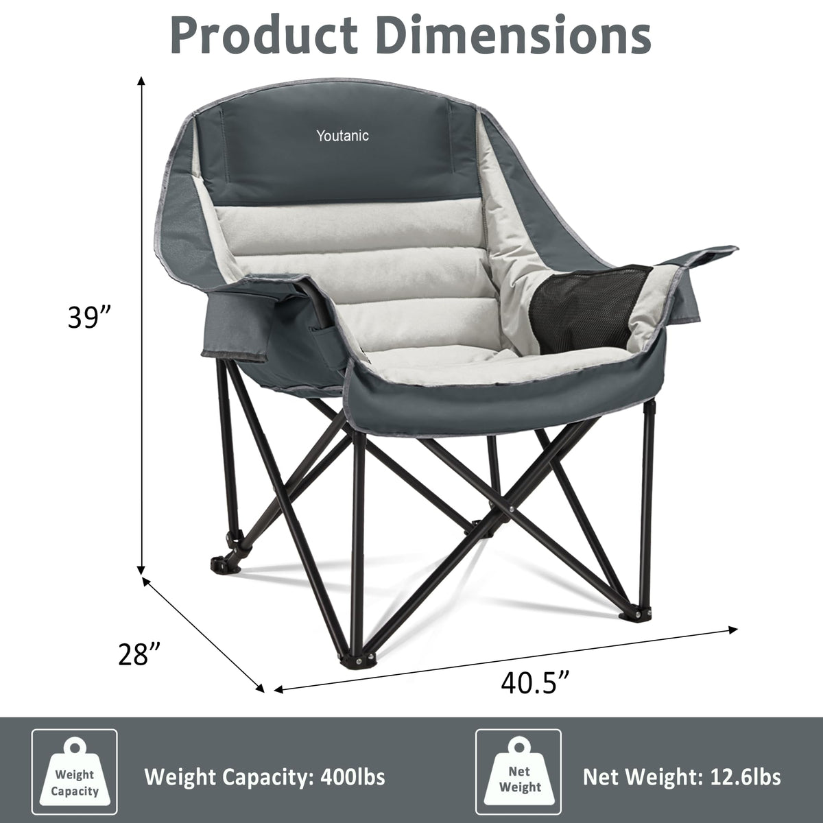 Youtanic Oversized Camping Chair, Portable Folding Camping Chairs