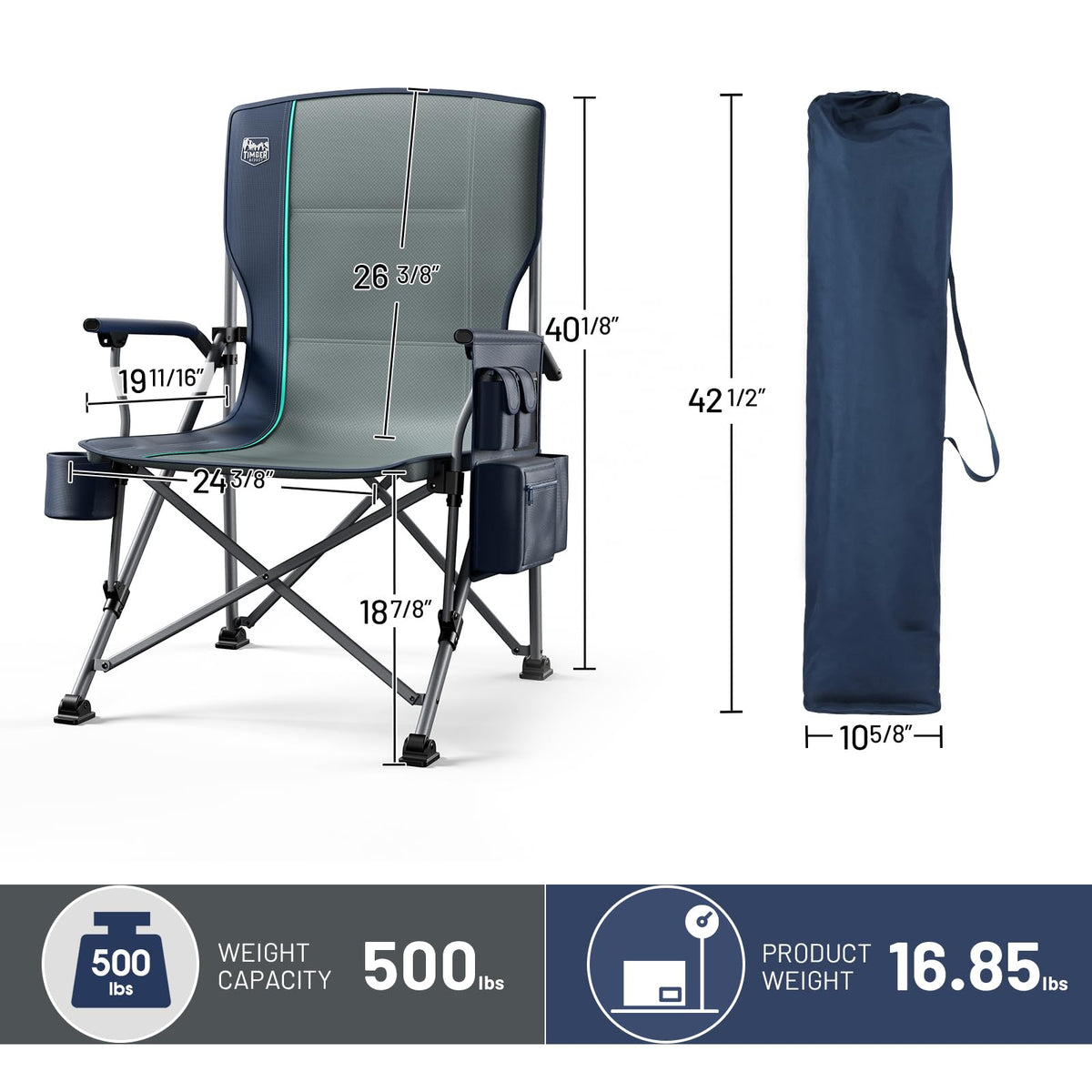 TIMBER RIDGE Oversized Folding Camping Chair High Back 500lbs