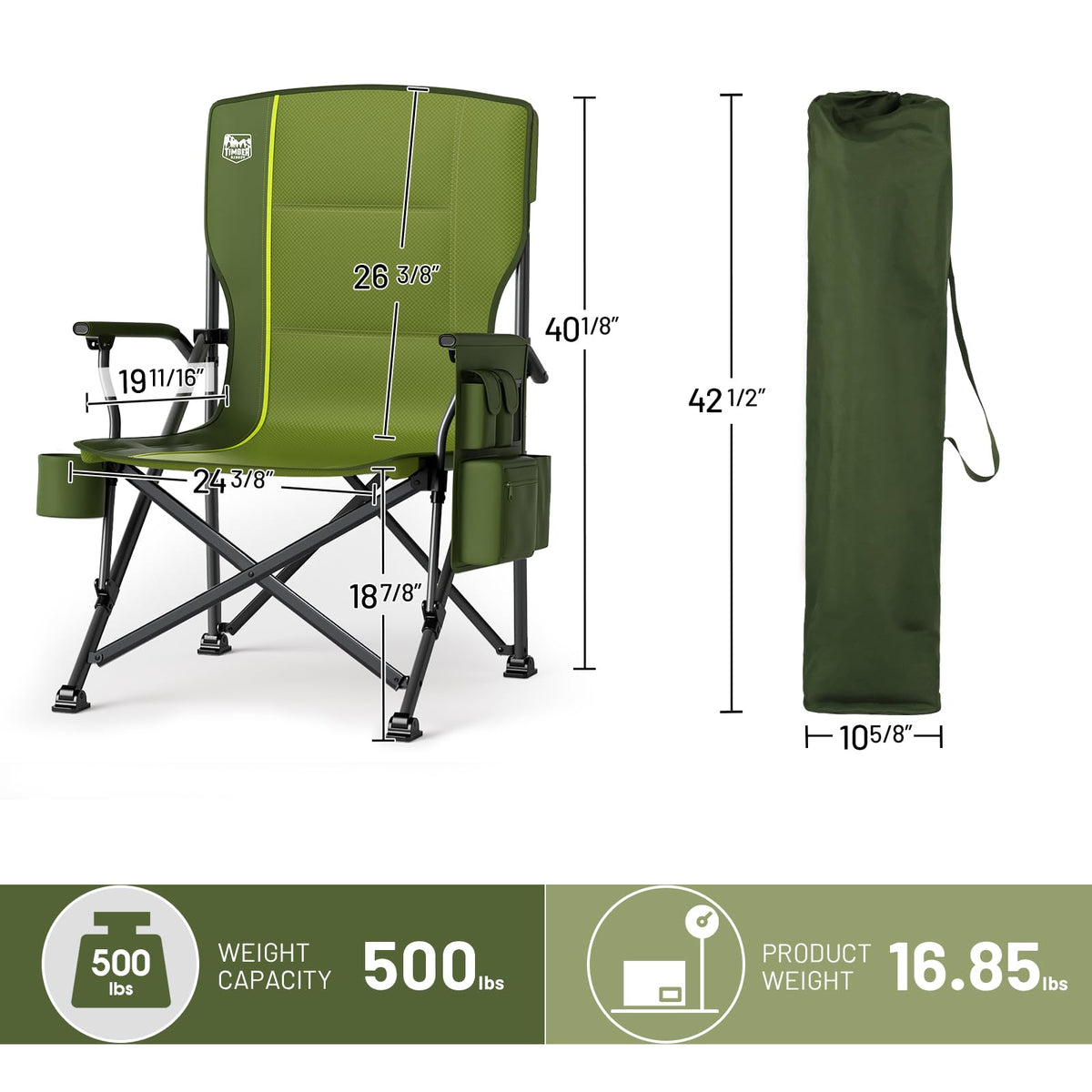 TIMBER RIDGE Oversized Folding Camping Chair High Back 500lbs