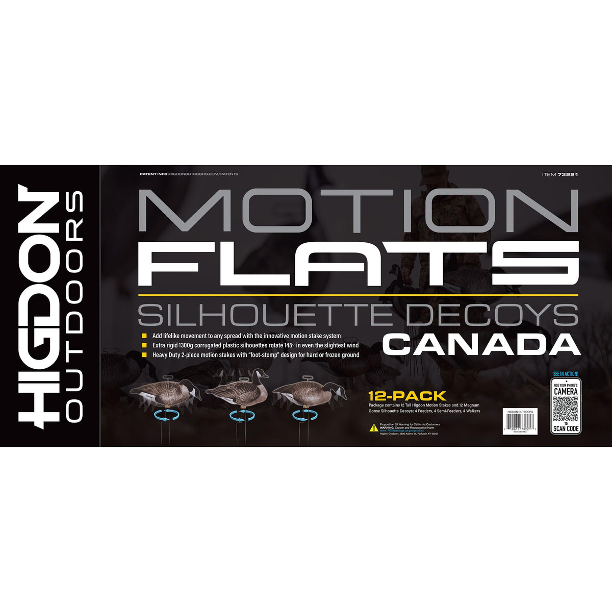 Higdon Outdoors Flats | Canada Goose Silhouette Decoys for Waterfowl Hunting | Weather Resistant Goose Decoys with Easy Carry Stakes | Standard, Motion, or Fully Flocked Motion | 12 Pack