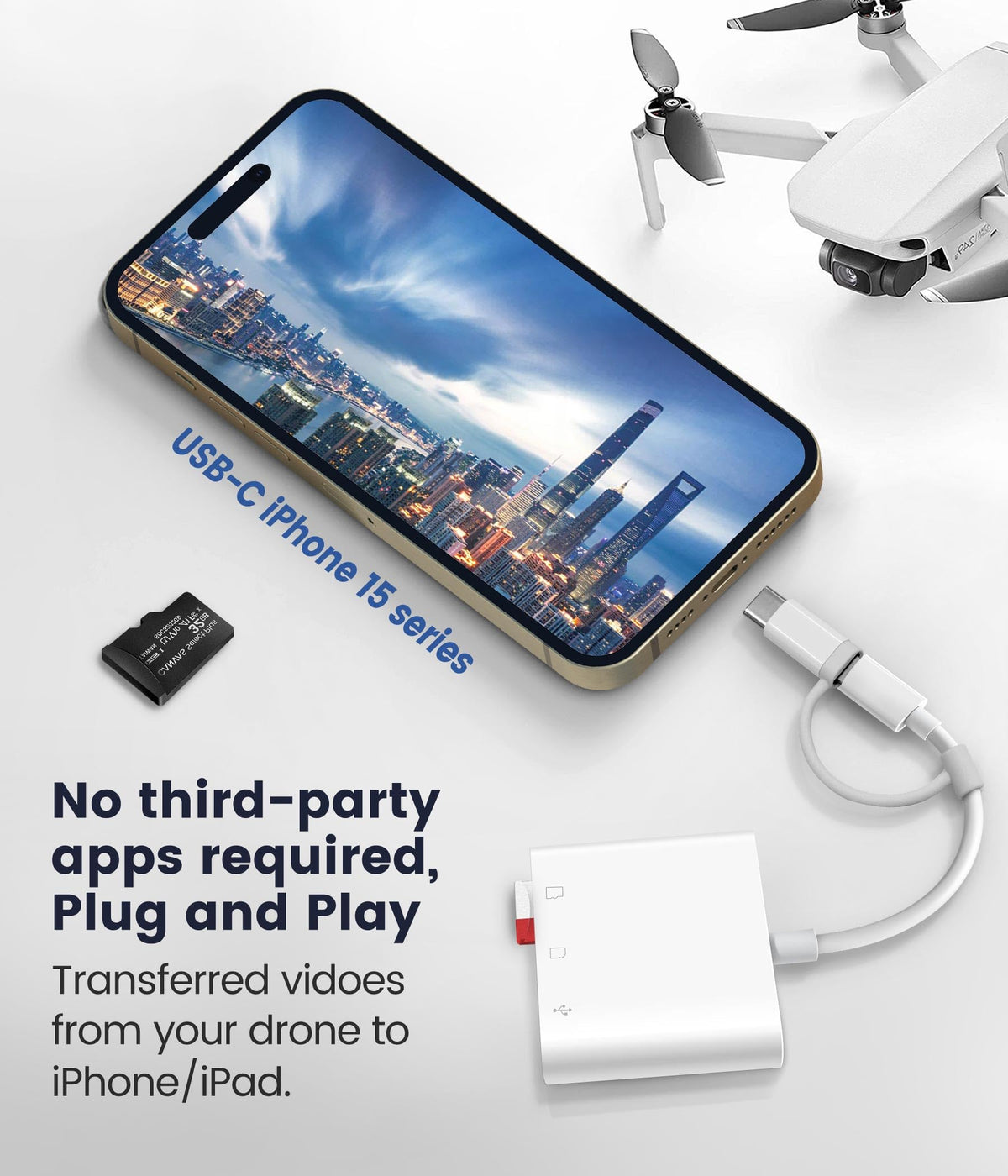 SD Card Reader for iPhone iPad, Oyuiasle Digital Trail Camera SD Card Viewer with Dual Slot for MicroSD/SD, Lightening&USBC Dual-Connector Memory Card Adapter for Photography, Plug and Play