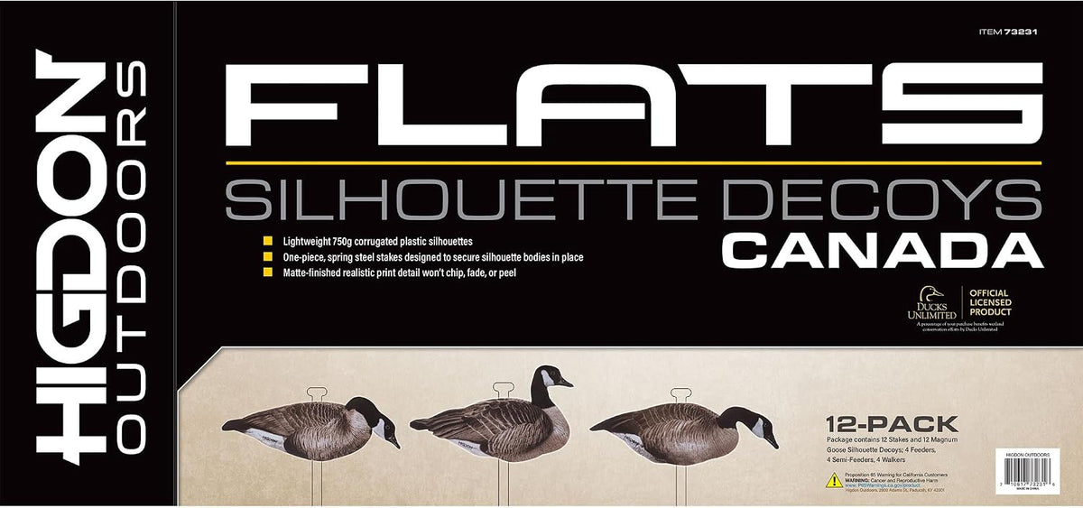 Higdon Outdoors Flats | Canada Goose Silhouette Decoys for Waterfowl Hunting | Weather Resistant Goose Decoys with Easy Carry Stakes | Standard, Motion, or Fully Flocked Motion | 12 Pack