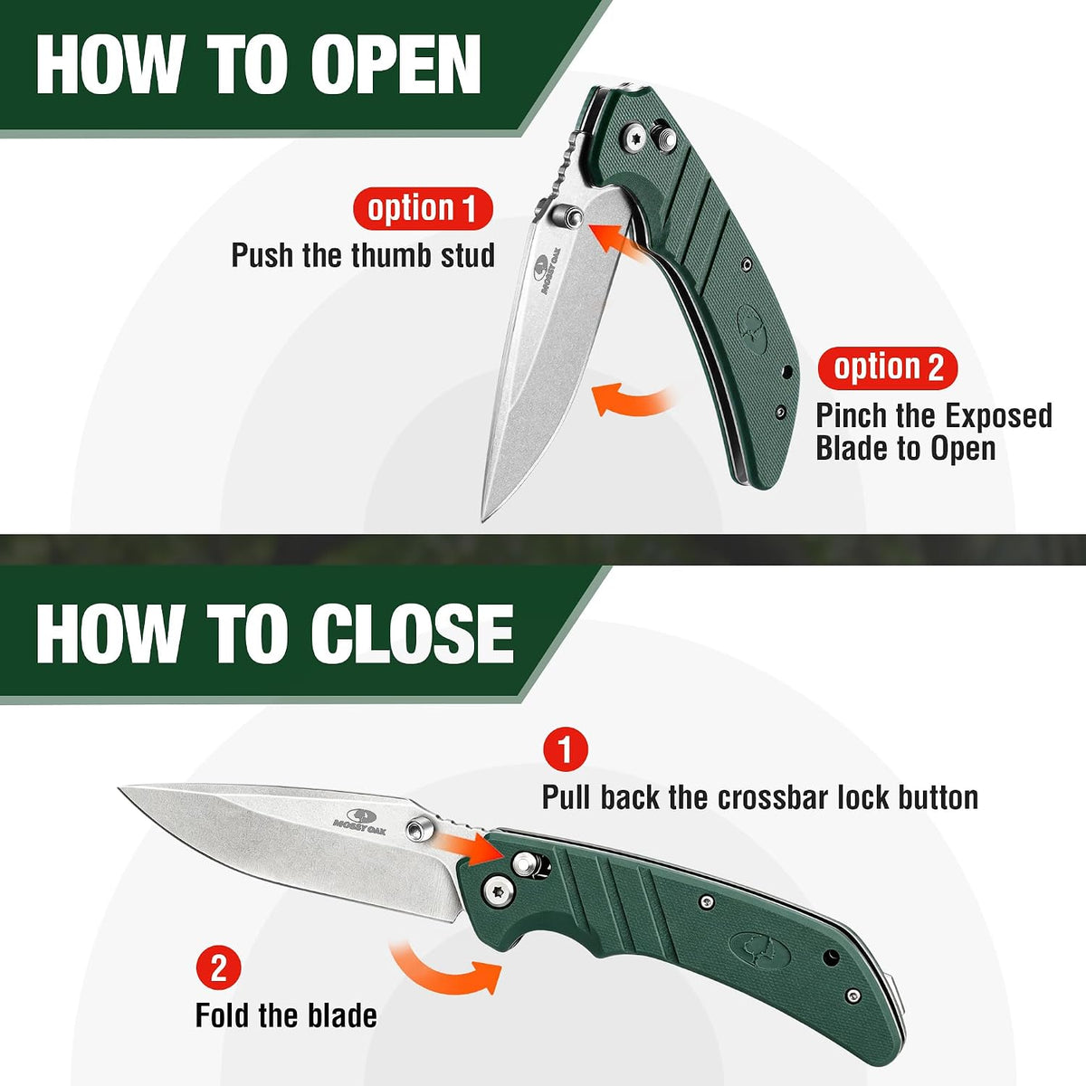 Mossy Oak Folding Pocket Knife, 4" Stonewash Stainless Steel Blade