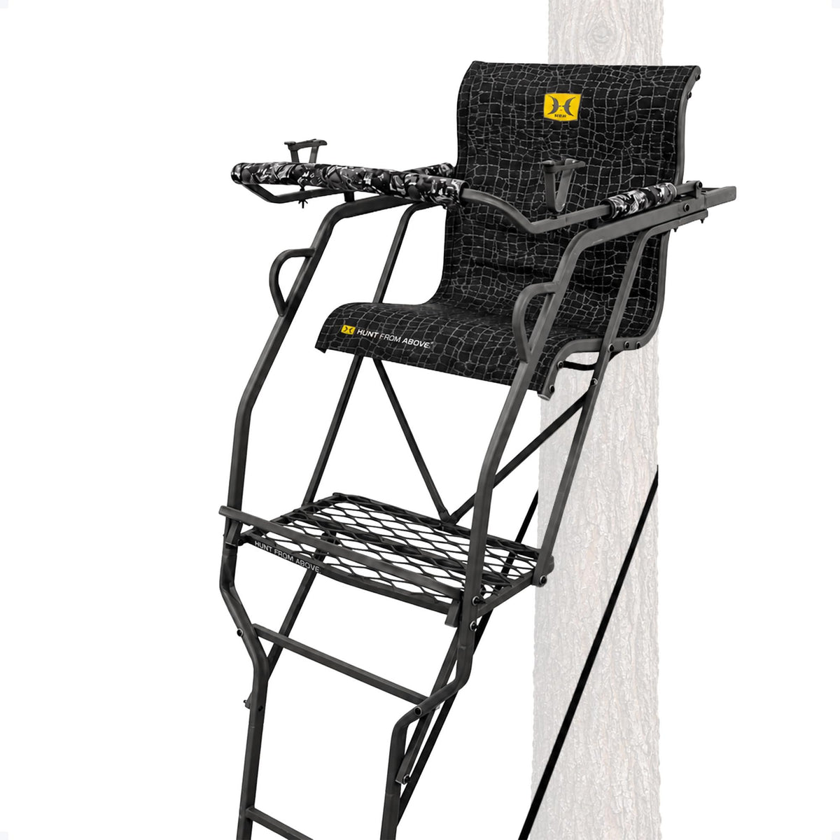 Hawk Hunting Big Denali Ladderstand with Wide Seat, Backrest, Portable Stacking Ladder System and Integrated Weapon Holder, Multicolor