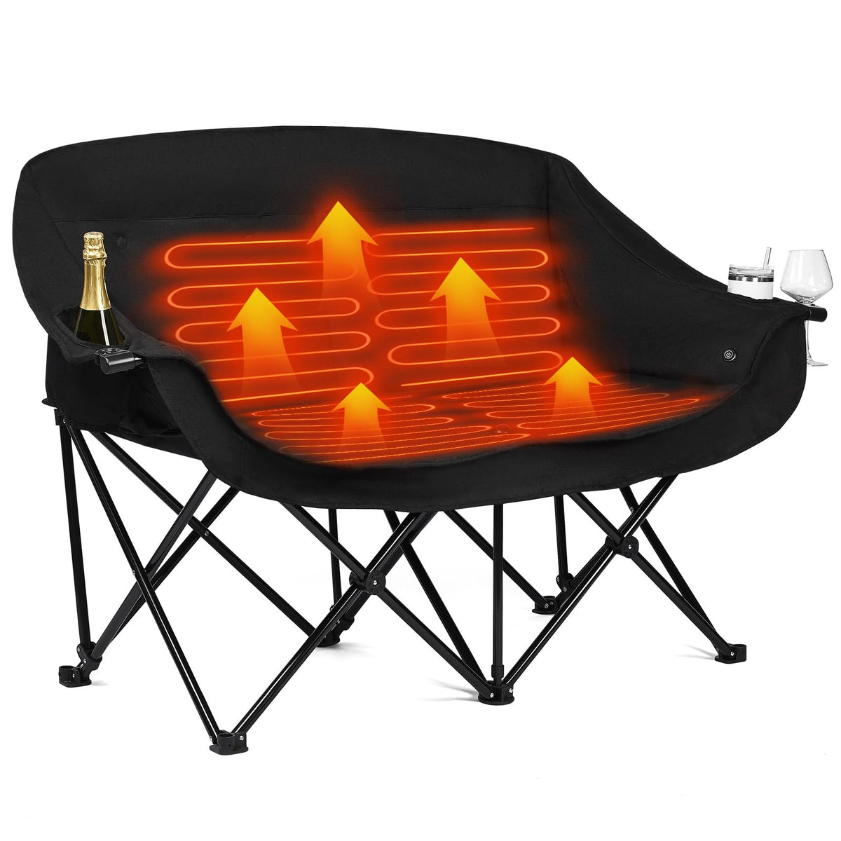 Heated Oversized Camping Chair - Heavy Duty Padded Comfy Warm Outdoor Chair